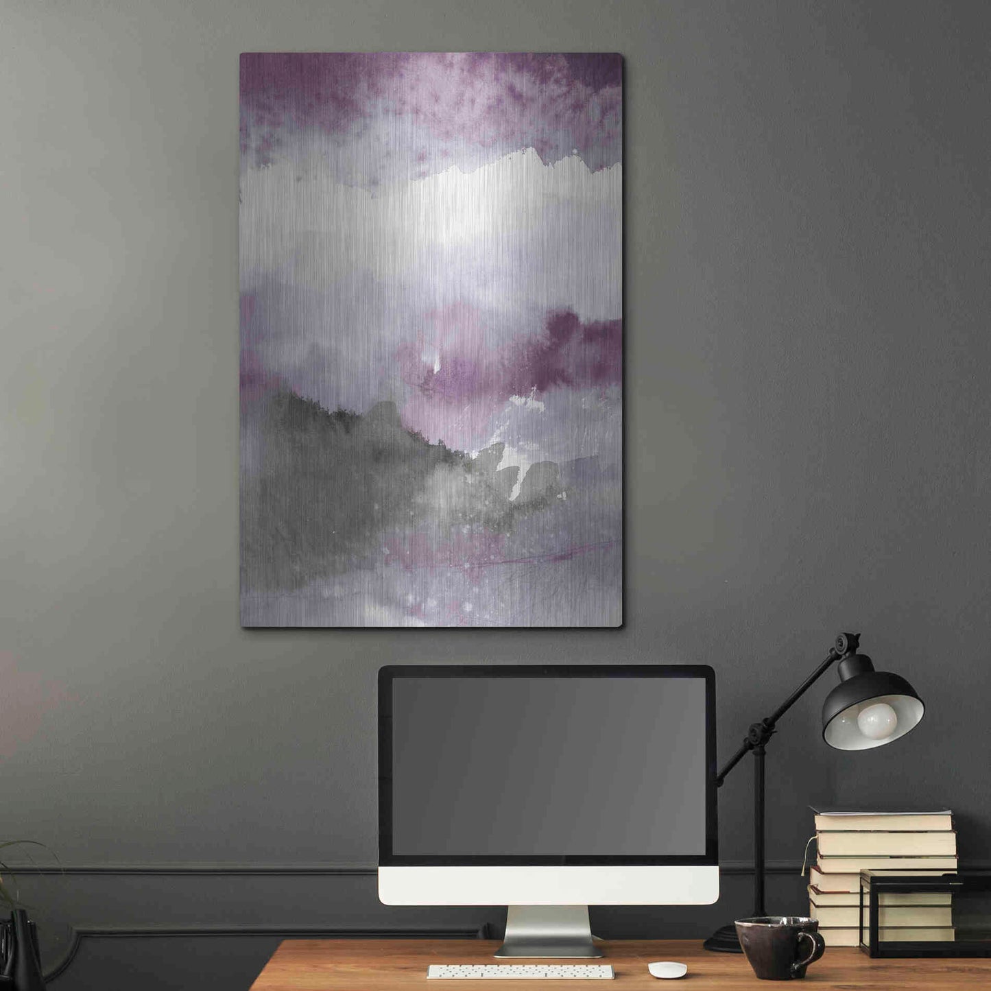 Luxe Metal Art 'Midnight At The Lake III Amethyst Gray Crop' by Mike Schick, Metal Wall Art,24x36