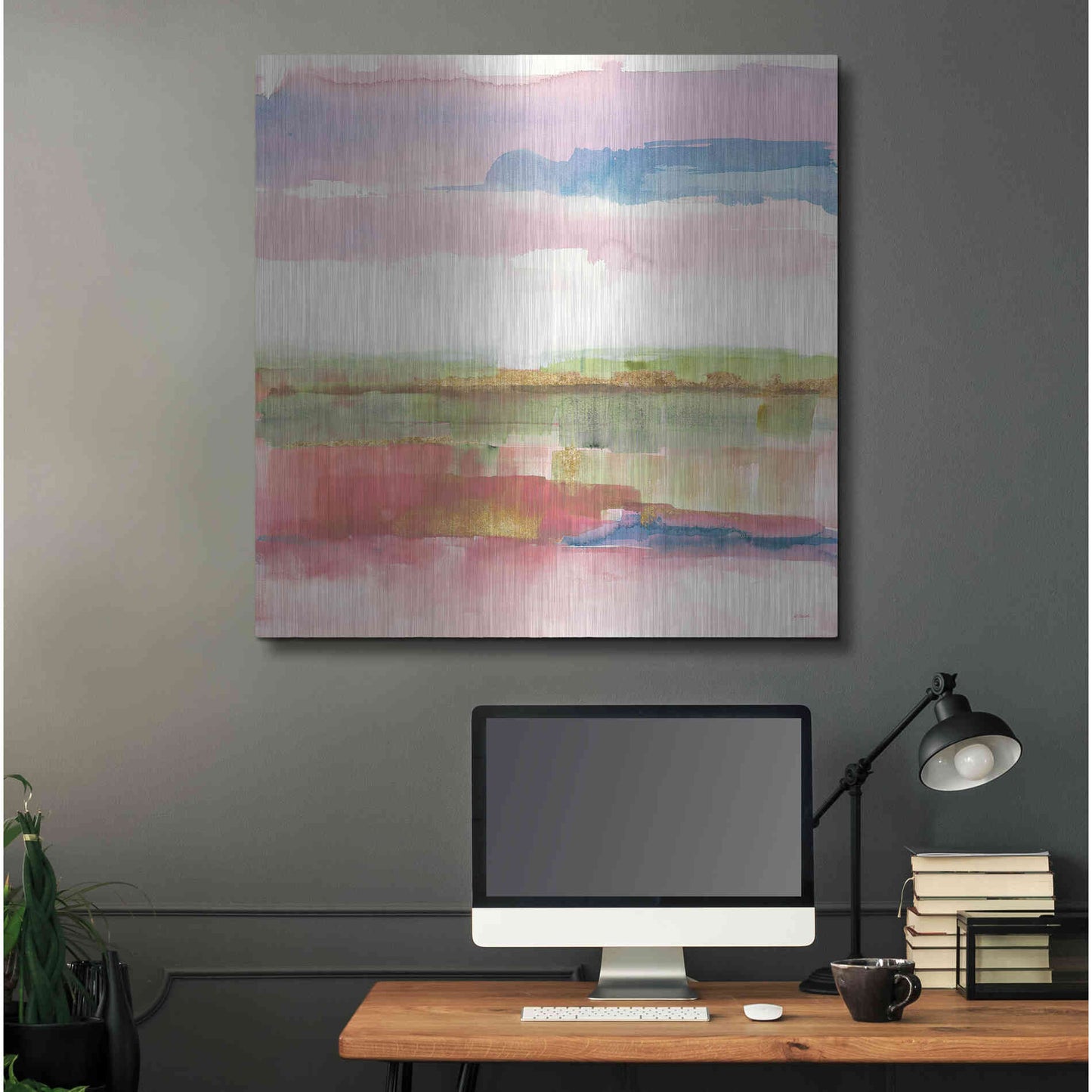 Luxe Metal Art 'Influence Of Line And Color Gold Bright' by Mike Schick, Metal Wall Art,36x36