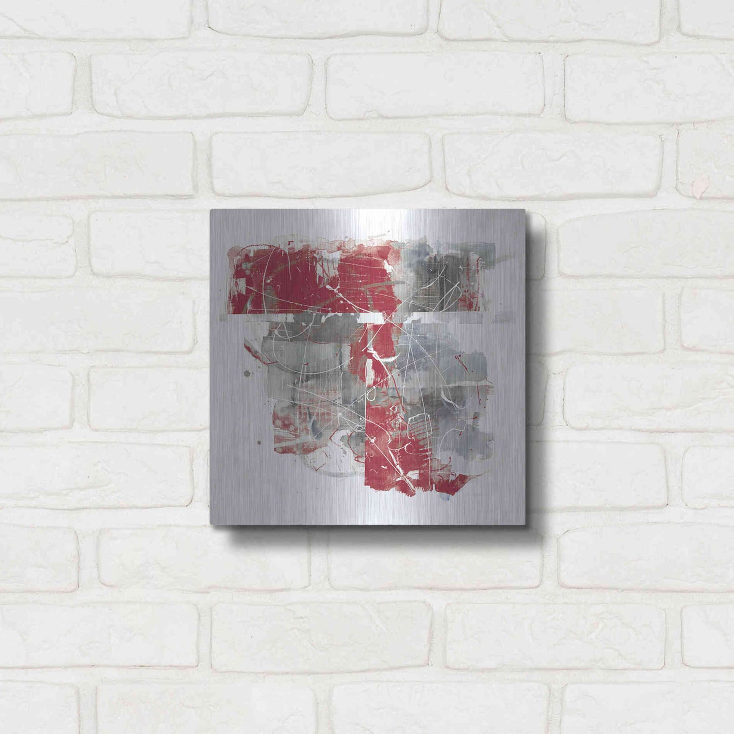 Luxe Metal Art 'Moving In And Out Of Traffic II Red Grey' by Mike Schick, Metal Wall Art,12x12