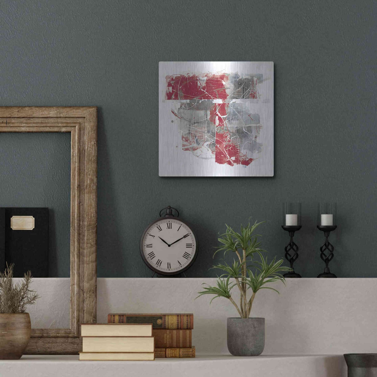 Luxe Metal Art 'Moving In And Out Of Traffic II Red Grey' by Mike Schick, Metal Wall Art,12x12