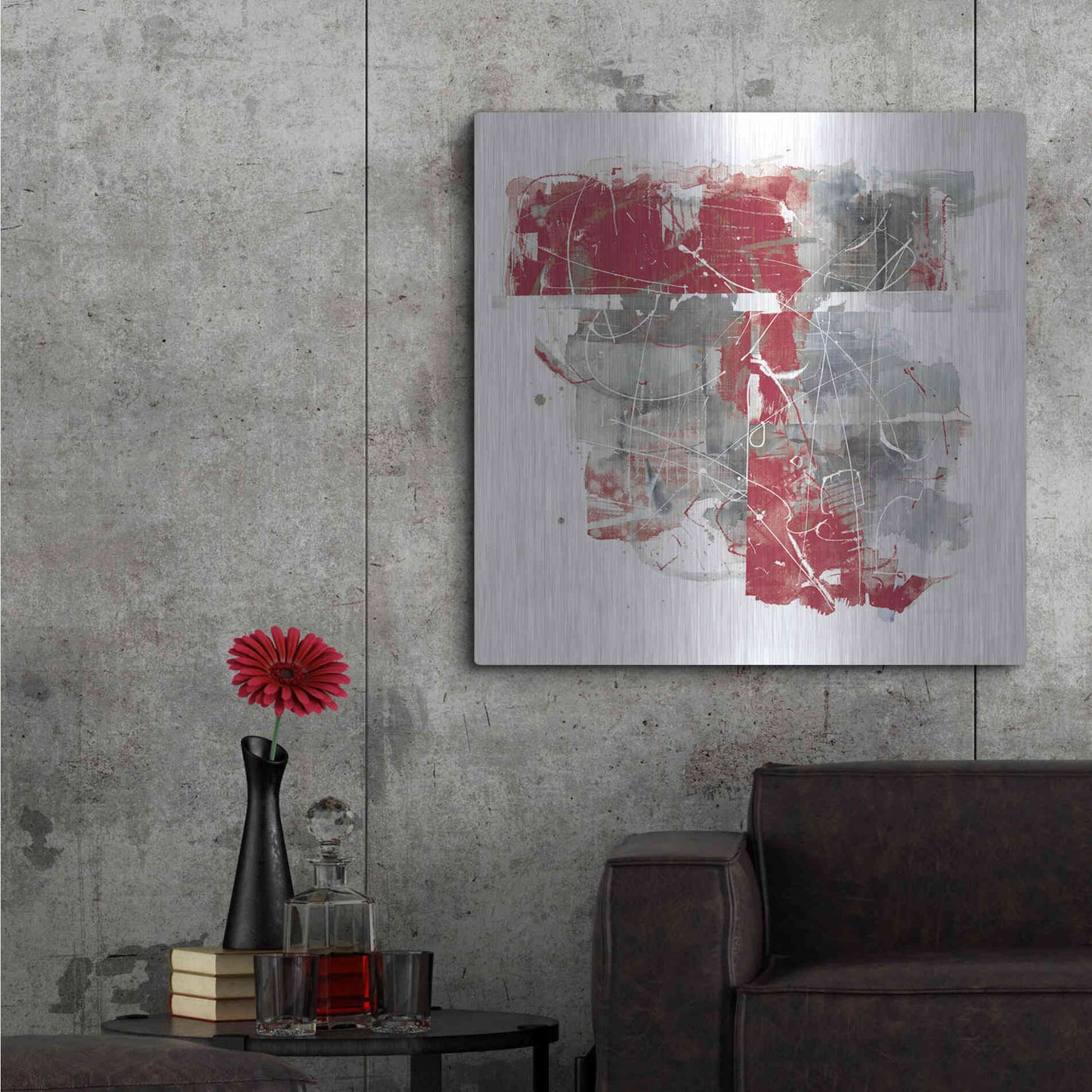 Luxe Metal Art 'Moving In And Out Of Traffic II Red Grey' by Mike Schick, Metal Wall Art,36x36