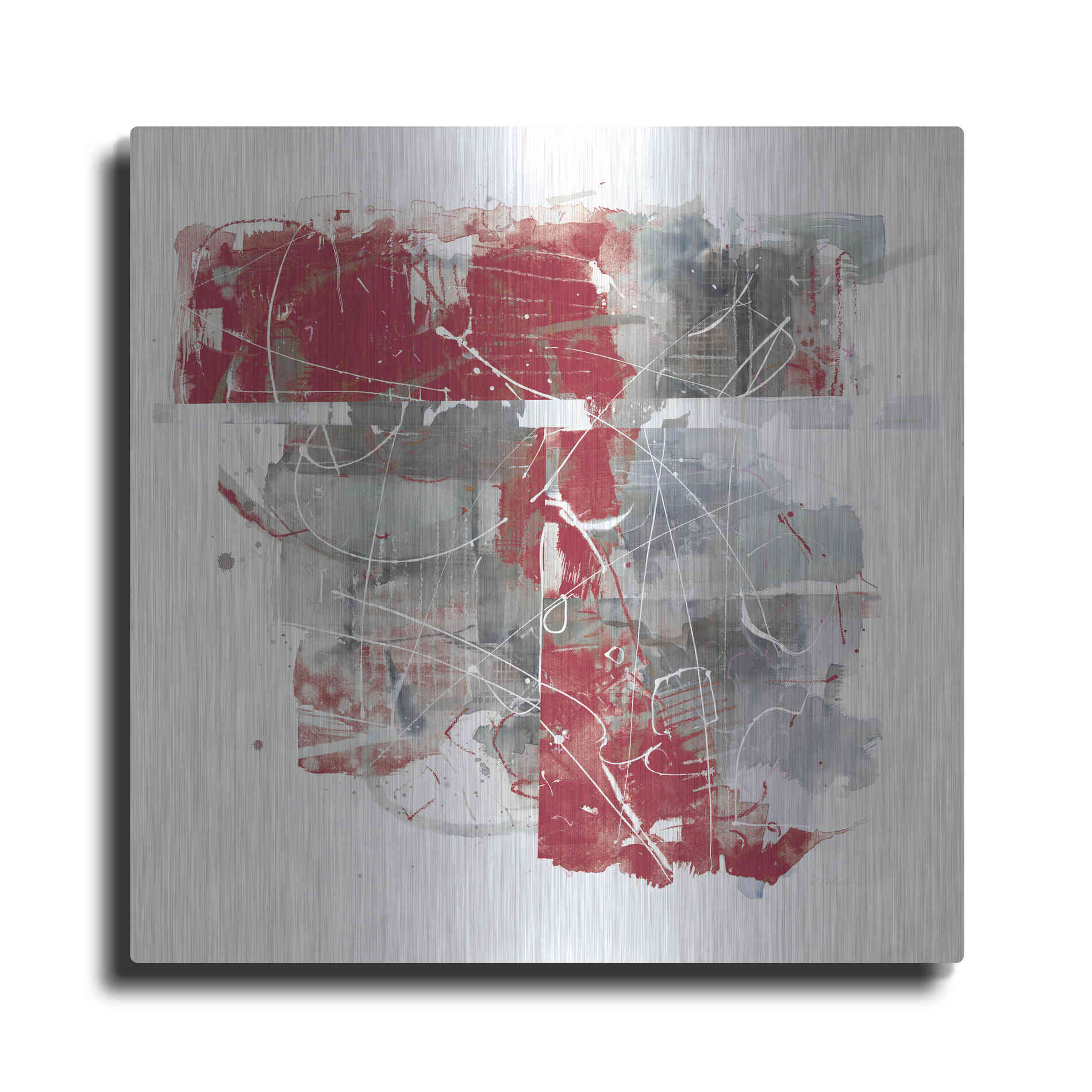 Luxe Metal Art 'Moving In And Out Of Traffic II Red Grey' by Mike Schick, Metal Wall Art