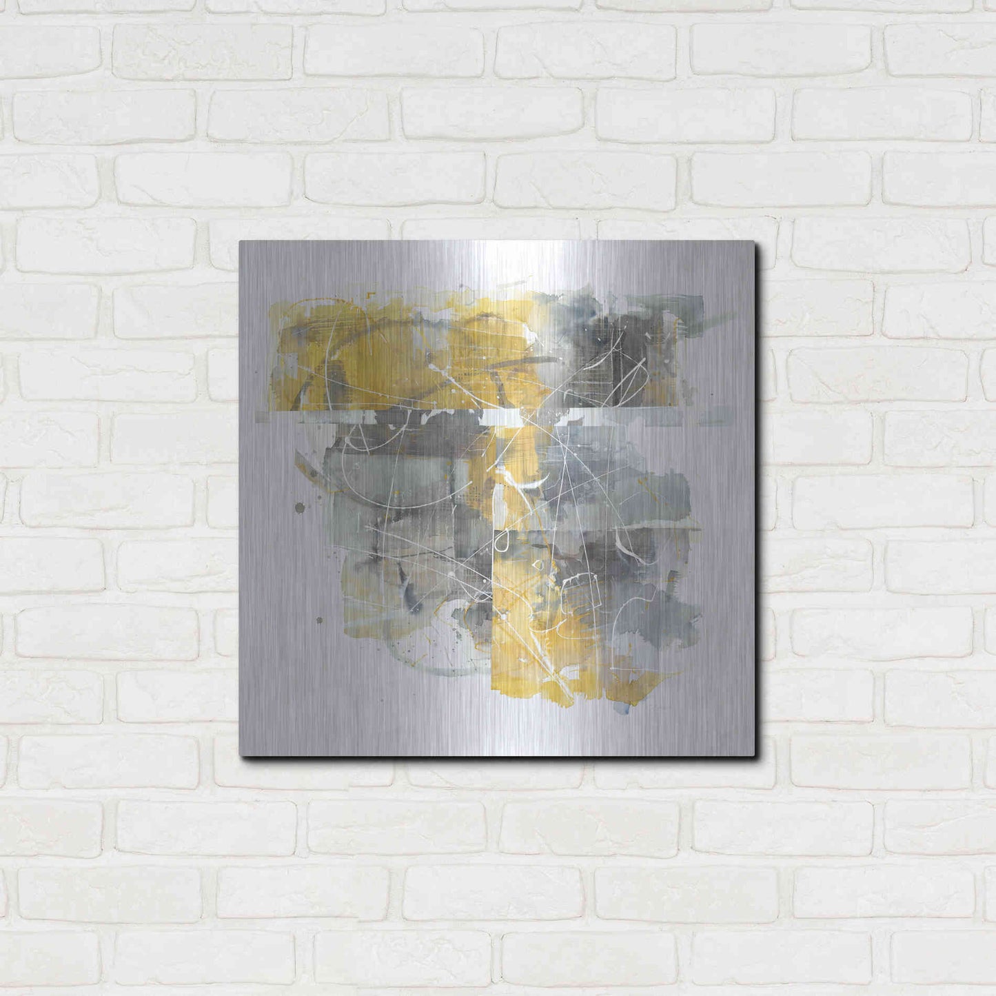 Luxe Metal Art 'Moving In And Out Of Traffic II Yellow Grey' by Mike Schick, Metal Wall Art,24x24