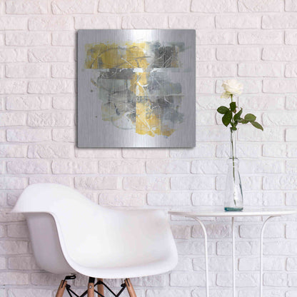 Luxe Metal Art 'Moving In And Out Of Traffic II Yellow Grey' by Mike Schick, Metal Wall Art,24x24