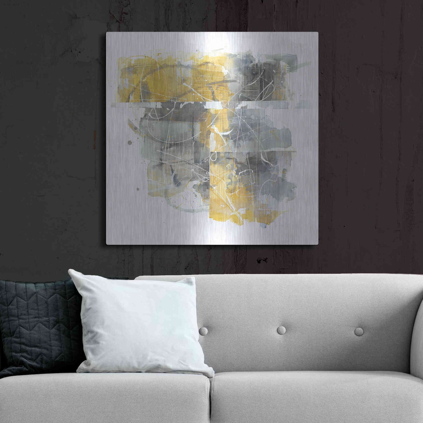 Luxe Metal Art 'Moving In And Out Of Traffic II Yellow Grey' by Mike Schick, Metal Wall Art,36x36