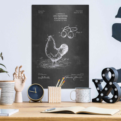 Luxe Metal Art 'Eye Protector for Chickens Blueprint Patent Chalkboard' Metal Wall Art,12x16