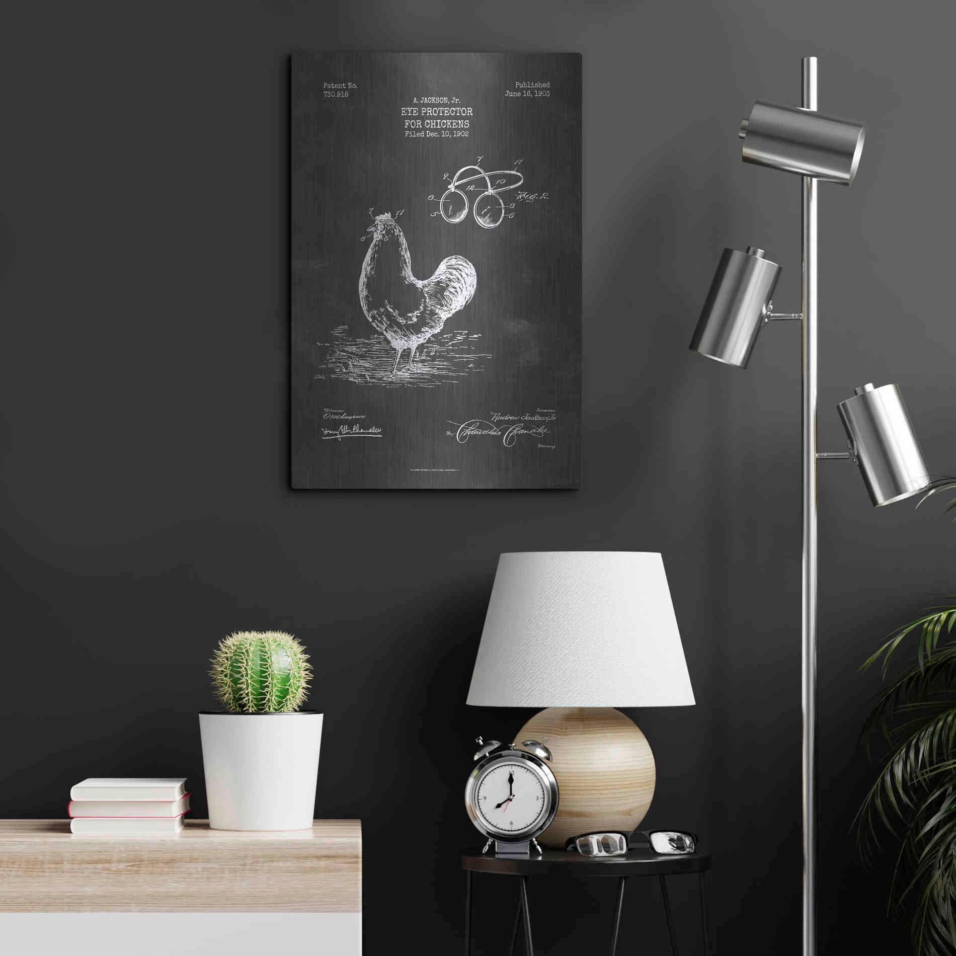 Luxe Metal Art 'Eye Protector for Chickens Blueprint Patent Chalkboard' Metal Wall Art,16x24