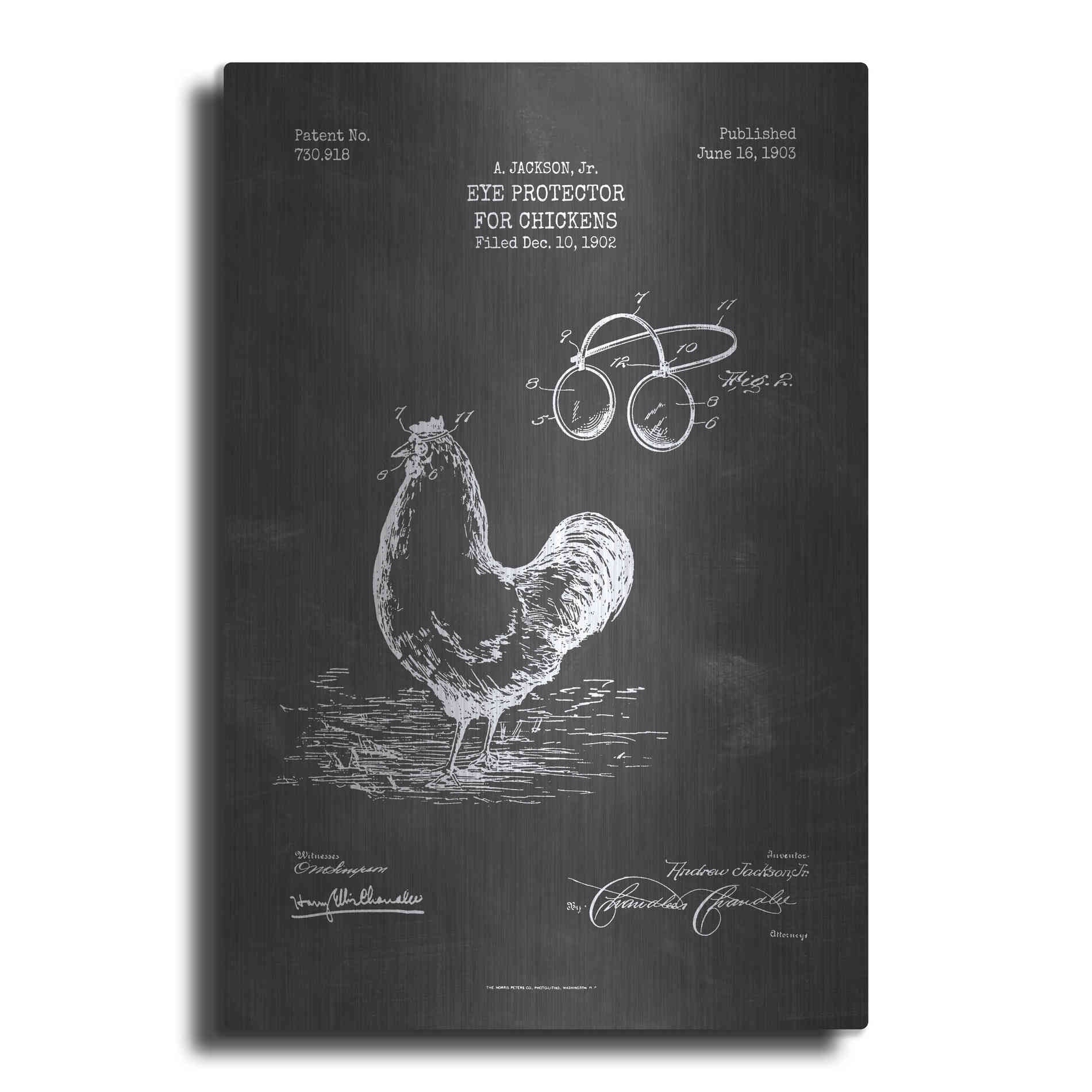 Luxe Metal Art 'Eye Protector for Chickens Blueprint Patent Chalkboard' Metal Wall Art