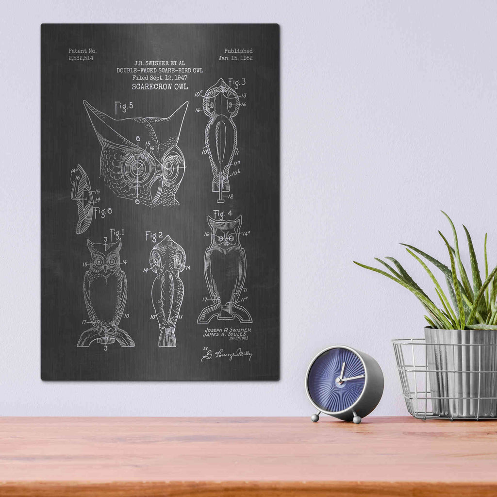 Luxe Metal Art 'Scarecrow Owl Blueprint Patent Chalkboard' Metal Wall Art,12x16