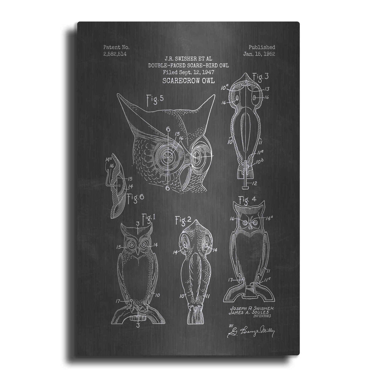 Luxe Metal Art 'Scarecrow Owl Blueprint Patent Chalkboard' Metal Wall Art