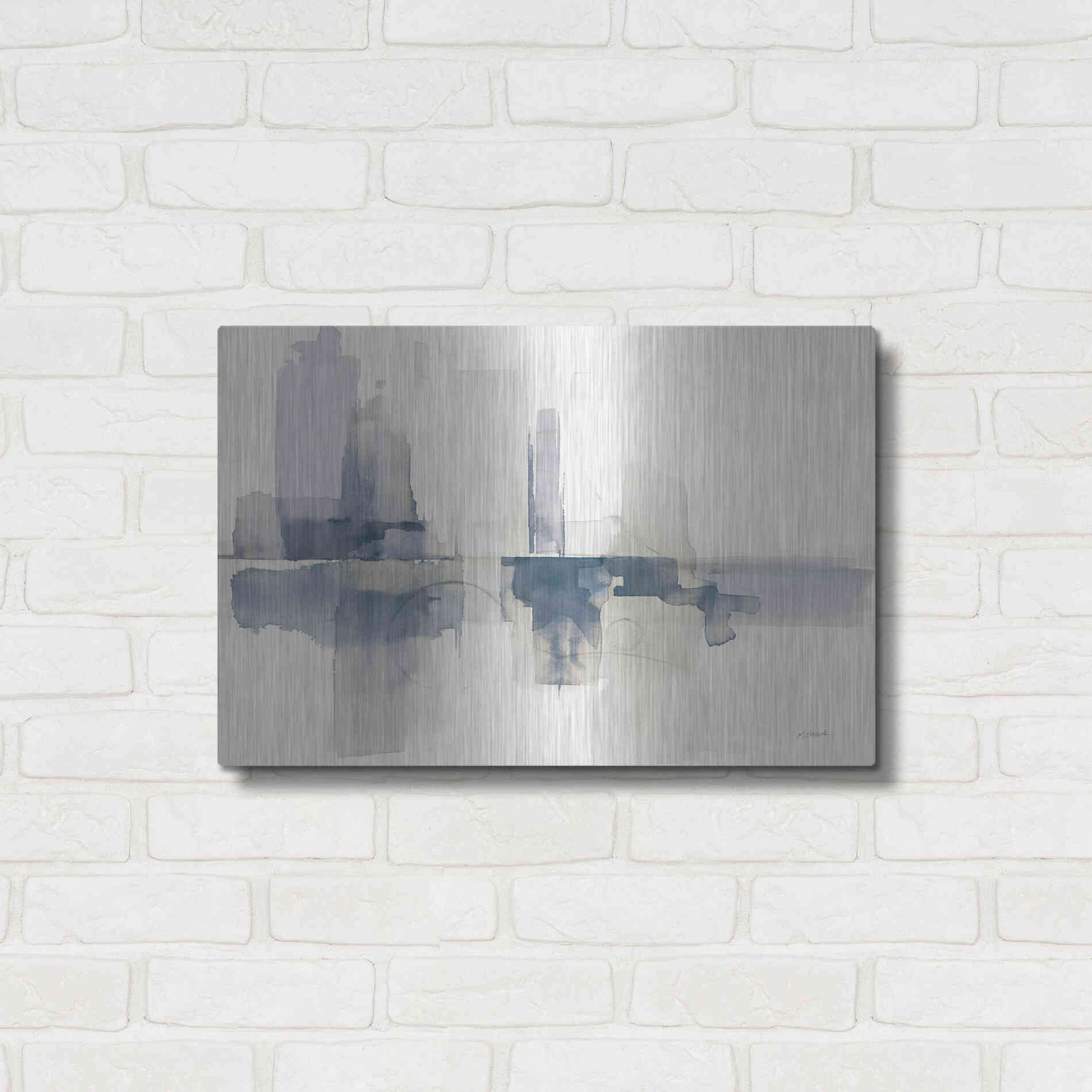 Luxe Metal Art 'Improvisation II Navy' by Mike Schick, Metal Wall Art,24x16