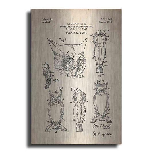 Luxe Metal Art 'Scarecrow Owl Blueprint Patent Parchment' Metal Wall Art