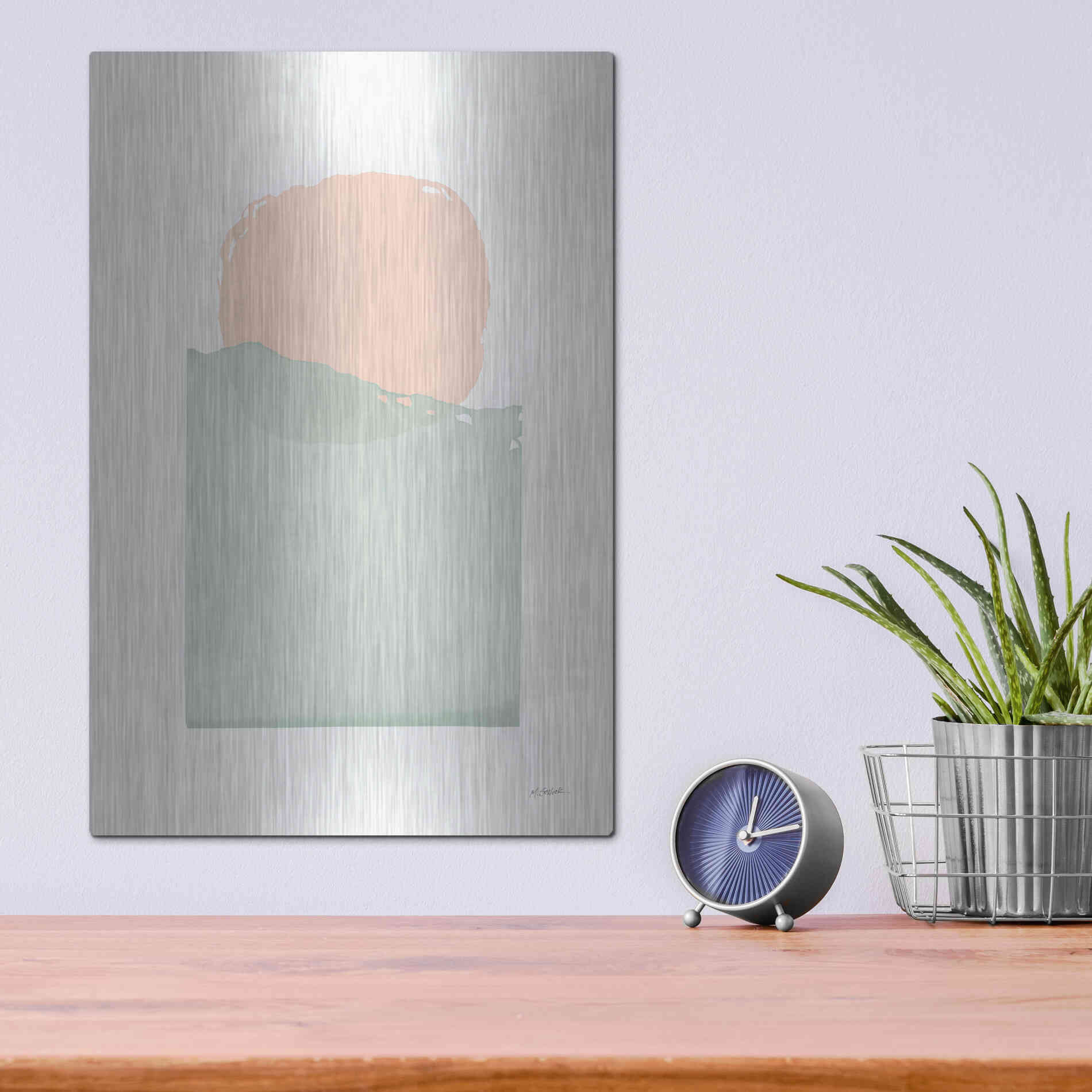 Luxe Metal Art 'Buoyant Pink And Green' by Mike Schick, Metal Wall Art,12x16