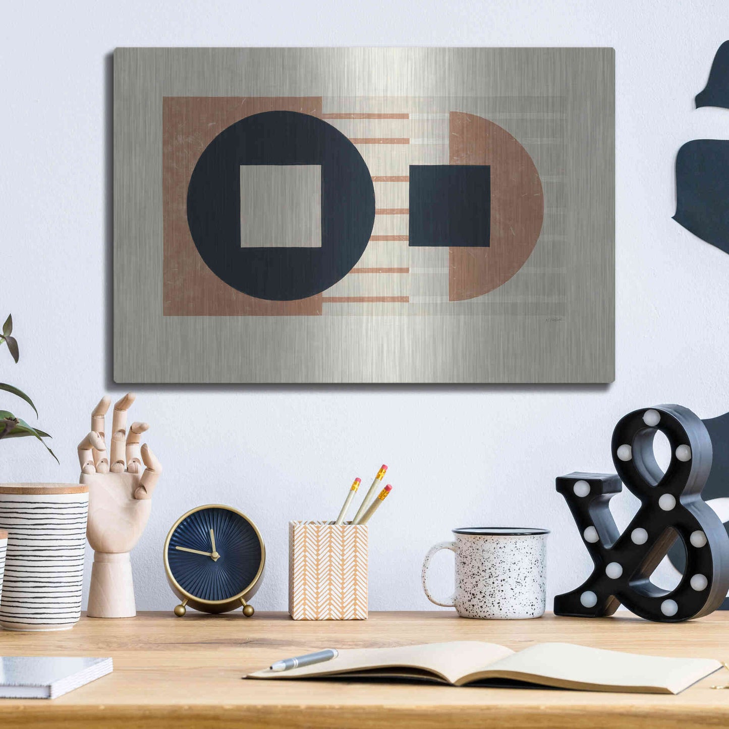 Luxe Metal Art 'Laterally Speaking Warm' by Mike Schick, Metal Wall Art,16x12