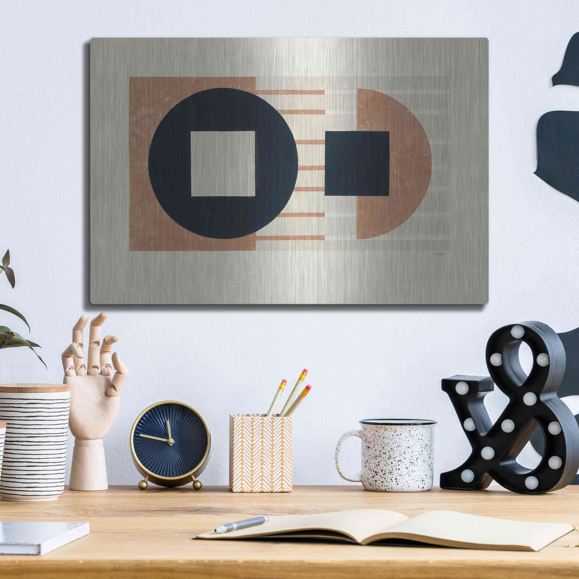 Luxe Metal Art 'Laterally Speaking Warm' by Mike Schick, Metal Wall Art,16x12