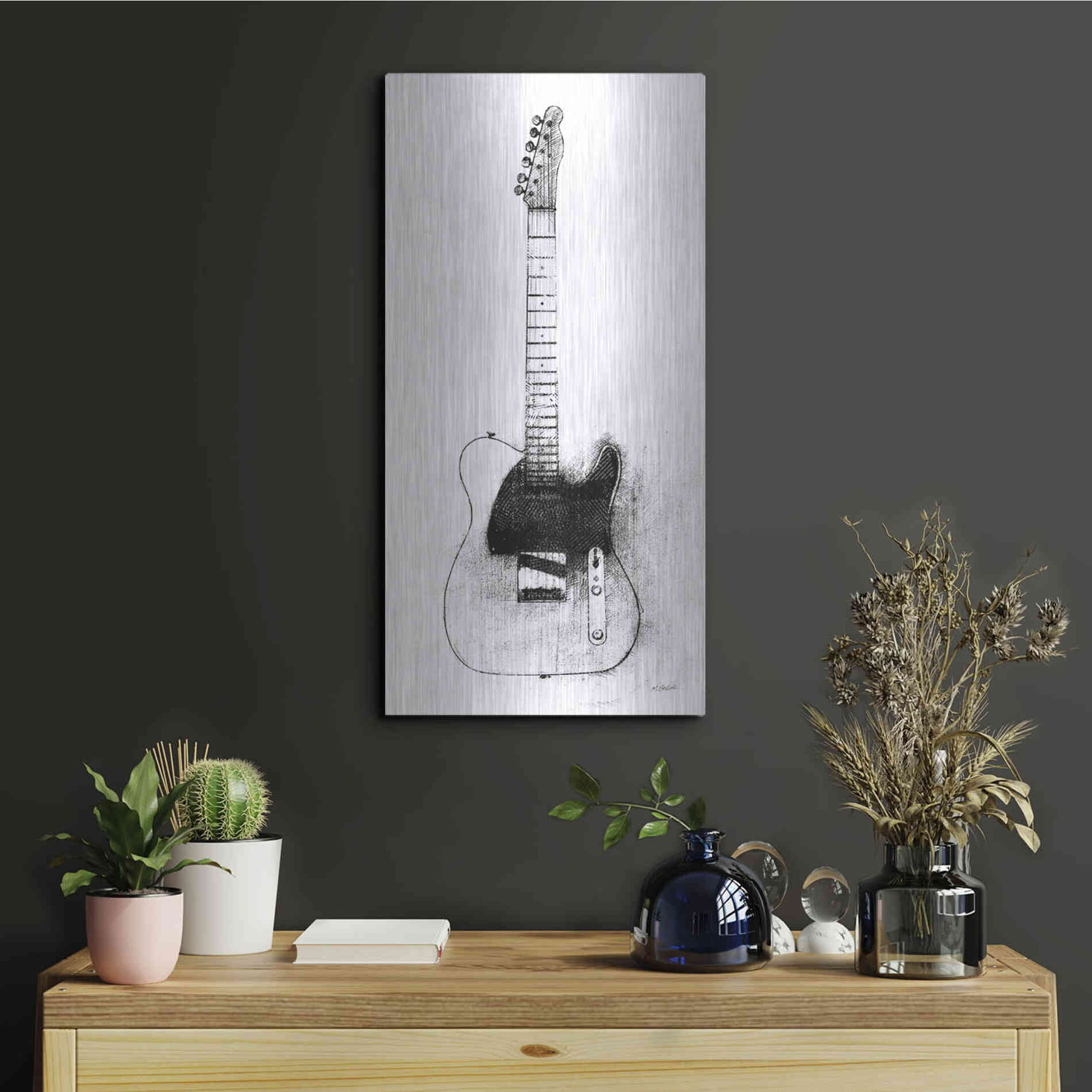 Luxe Metal Art 'Garage Band I' by Mike Schick, Metal Wall Art,12x24