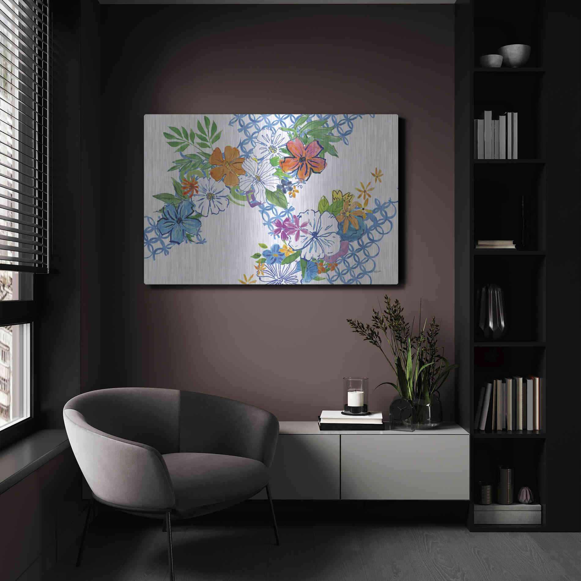 Luxe Metal Art 'Flower Power I' by Mike Schick, Metal Wall Art,24x16