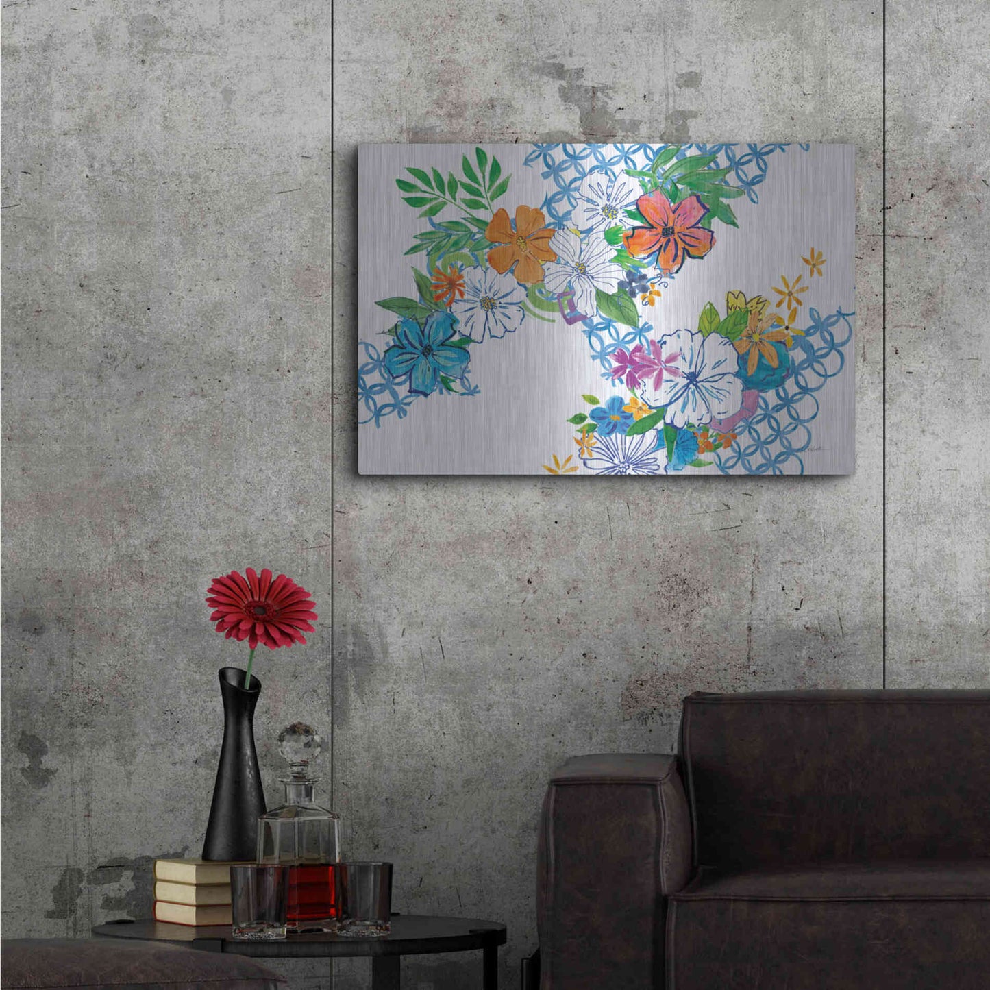 Luxe Metal Art 'Flower Power I' by Mike Schick, Metal Wall Art,36x24