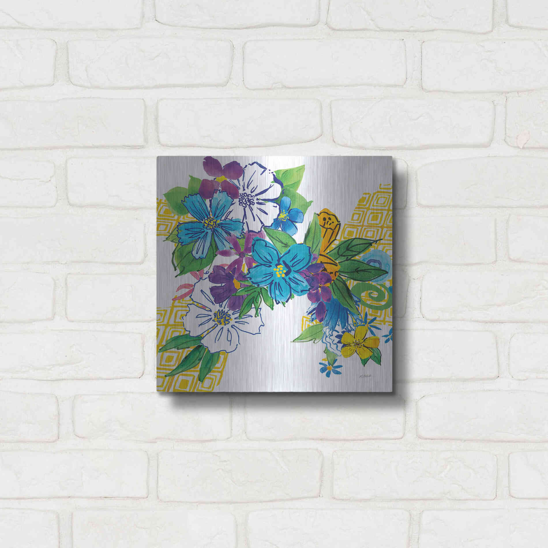 Luxe Metal Art 'Flower Power III' by Mike Schick, Metal Wall Art,12x12