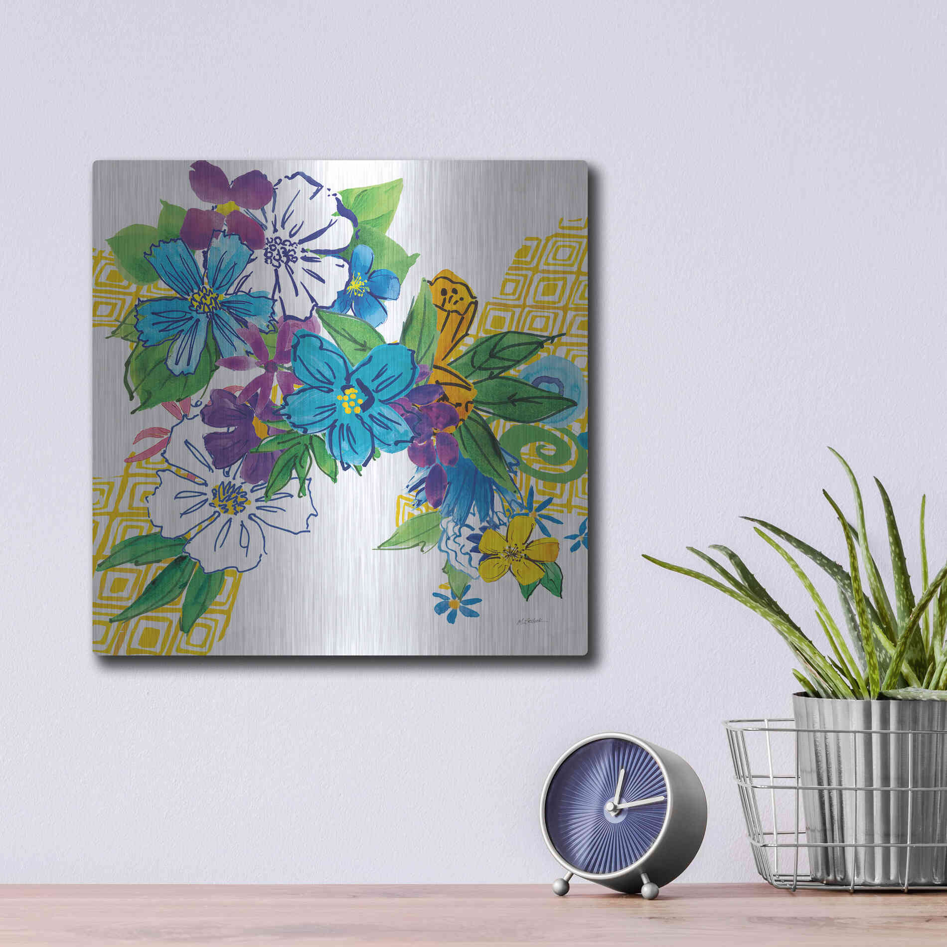 Luxe Metal Art 'Flower Power III' by Mike Schick, Metal Wall Art,12x12