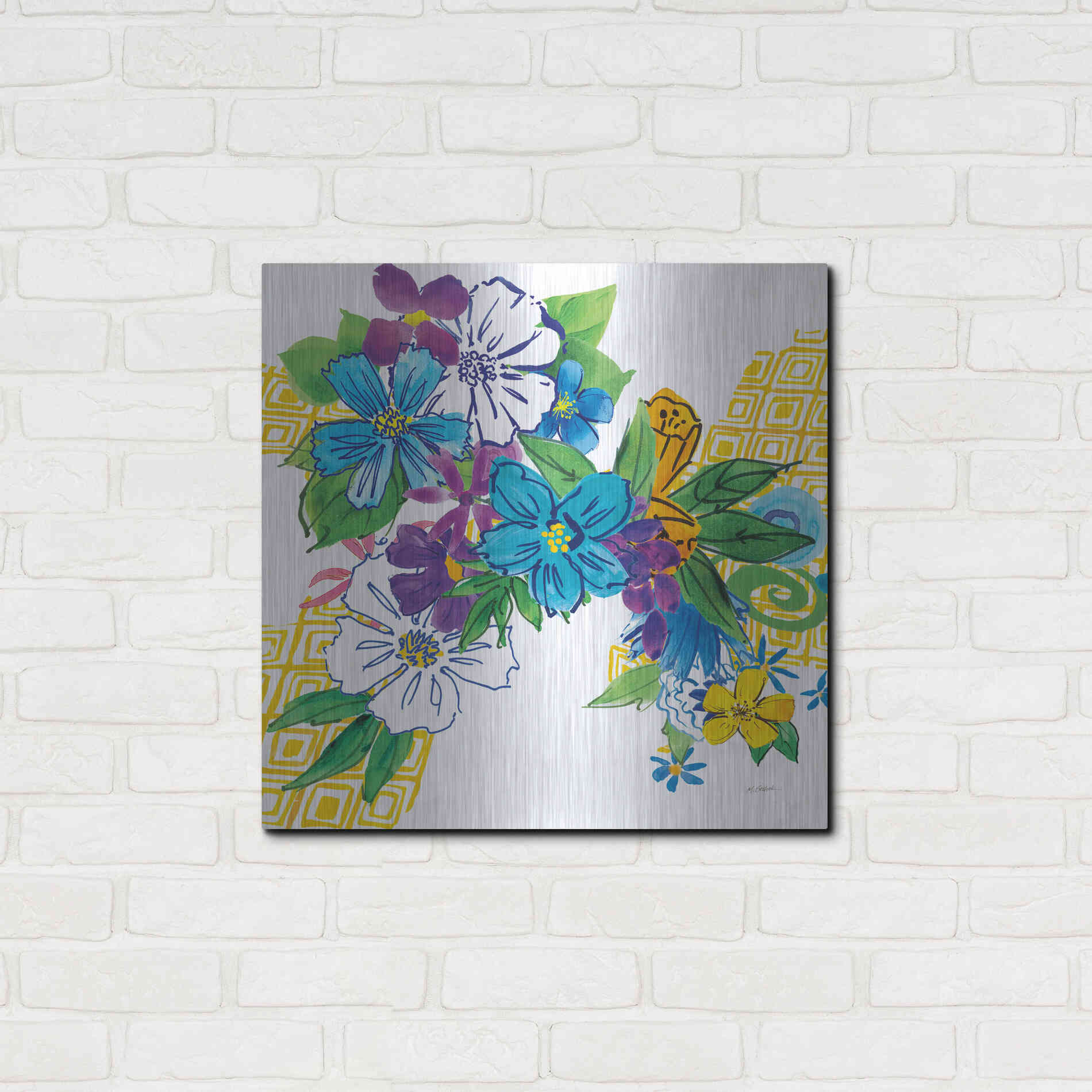 Luxe Metal Art 'Flower Power III' by Mike Schick, Metal Wall Art,24x24