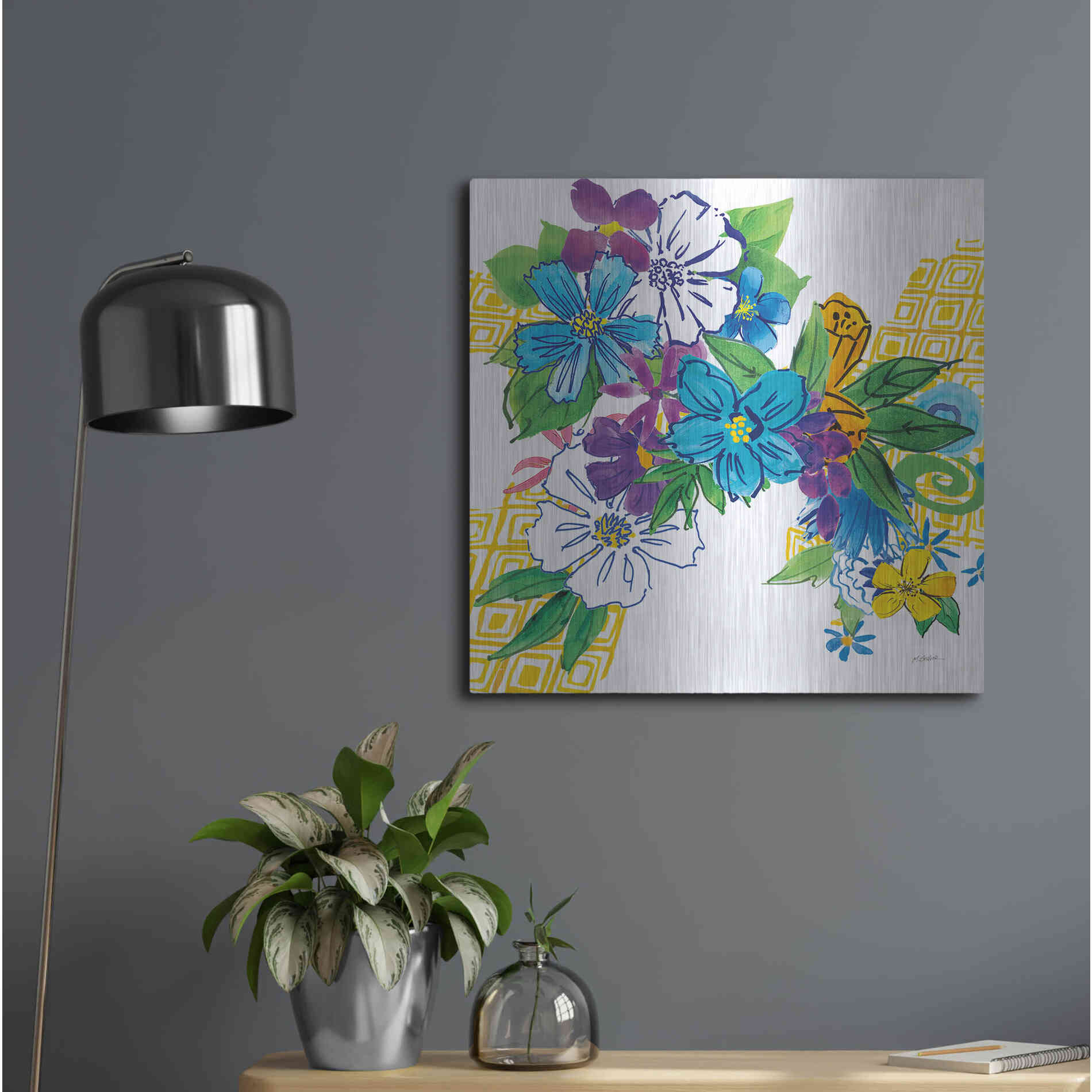 Luxe Metal Art 'Flower Power III' by Mike Schick, Metal Wall Art,24x24