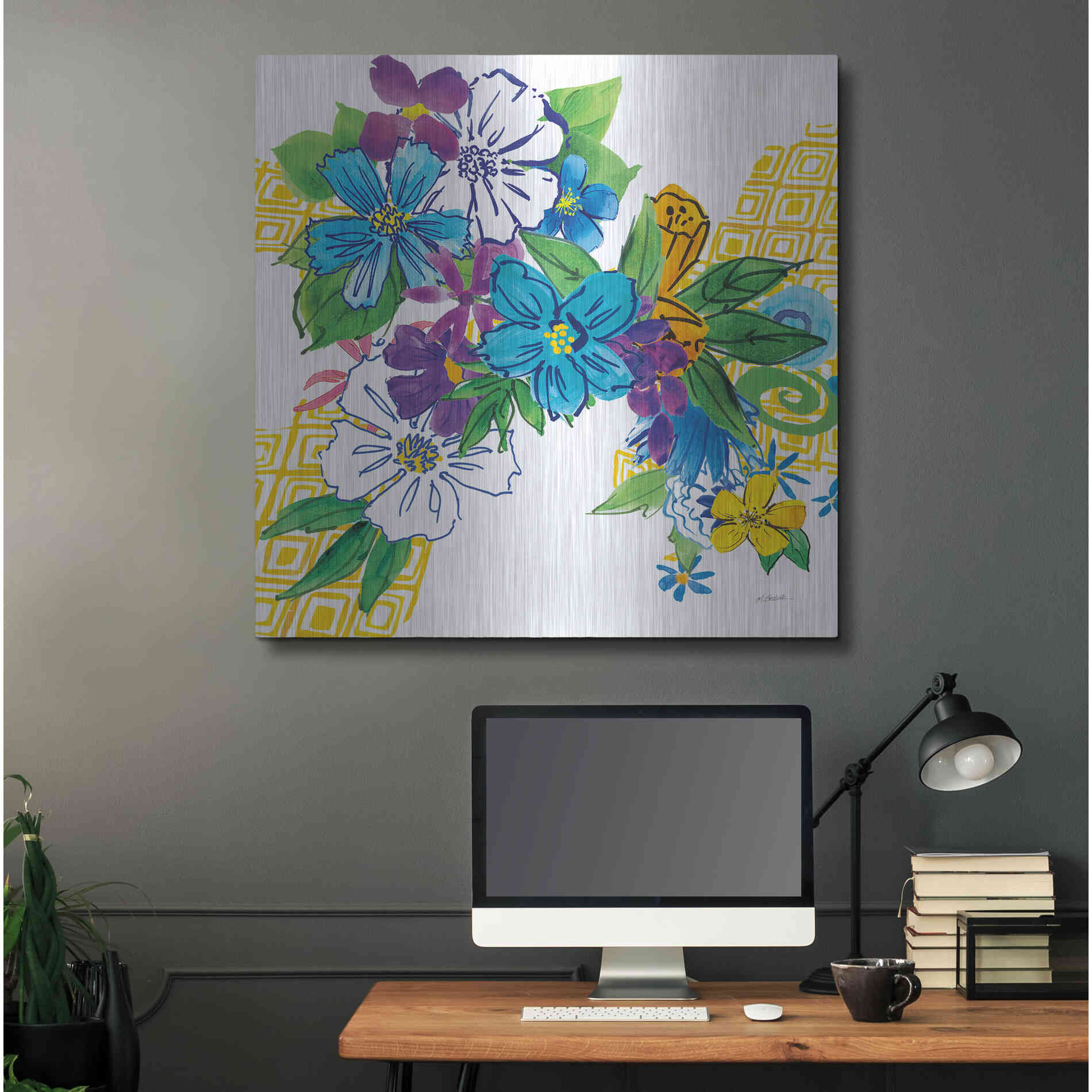 Luxe Metal Art 'Flower Power III' by Mike Schick, Metal Wall Art,36x36