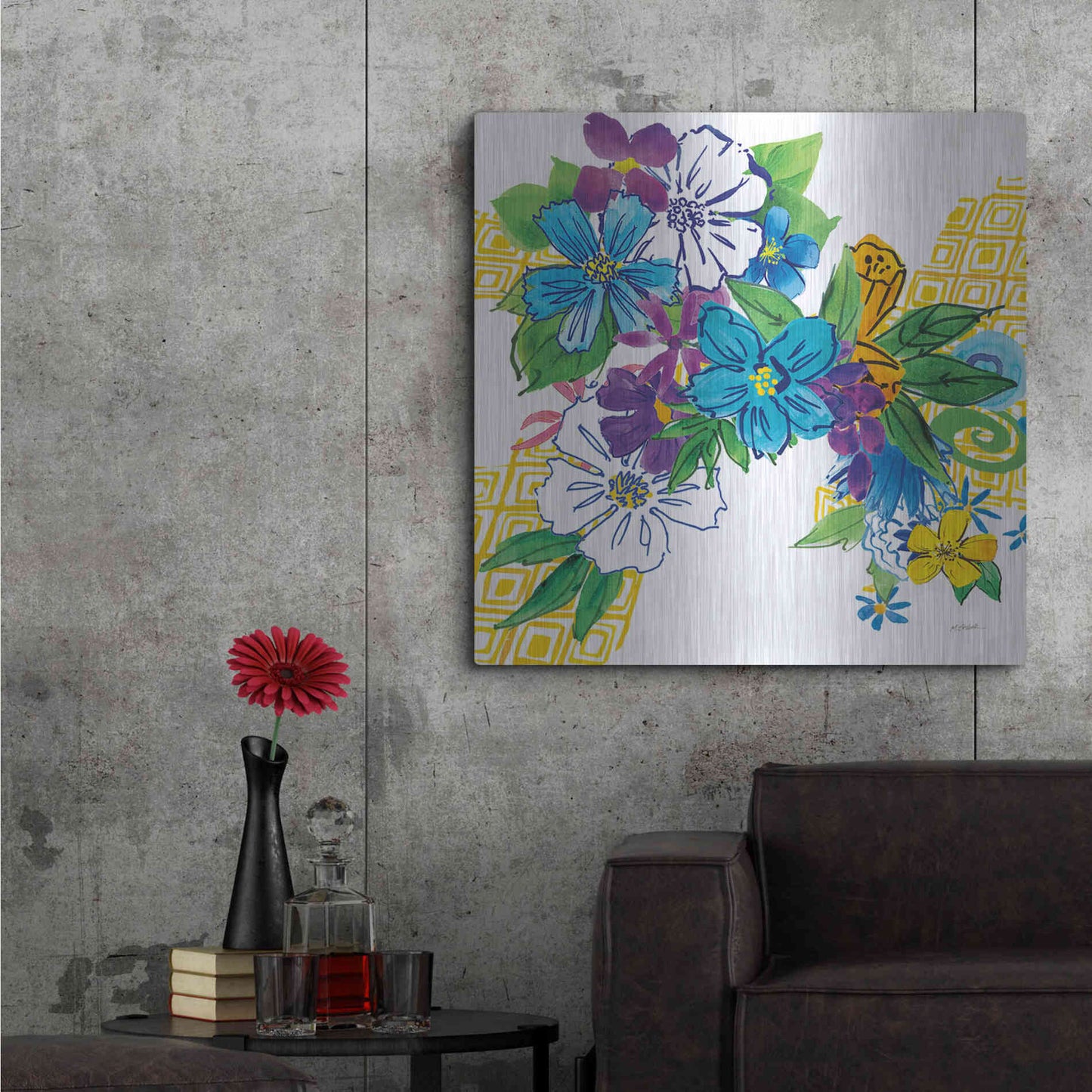 Luxe Metal Art 'Flower Power III' by Mike Schick, Metal Wall Art,36x36