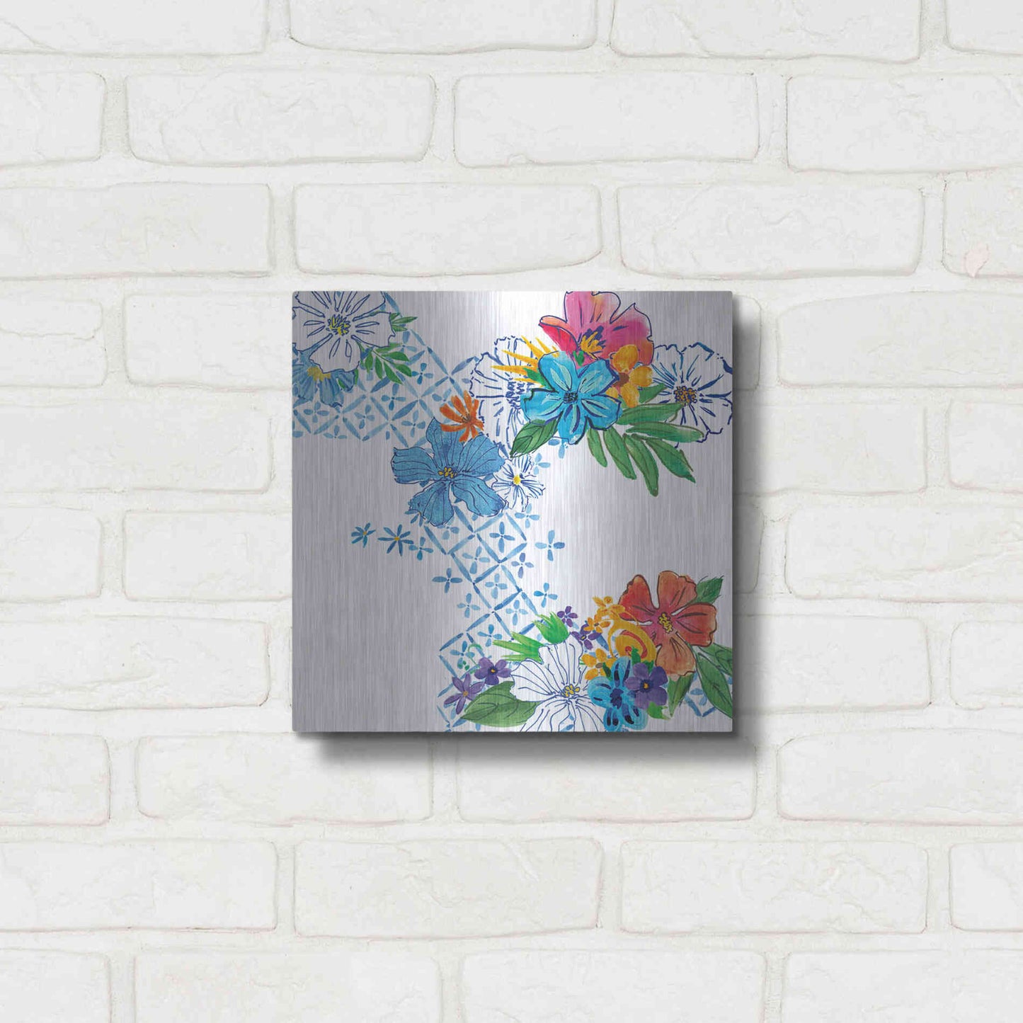 Luxe Metal Art 'Flower Power V' by Mike Schick, Metal Wall Art,12x12