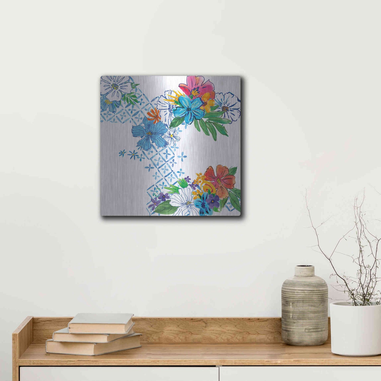 Luxe Metal Art 'Flower Power V' by Mike Schick, Metal Wall Art,12x12