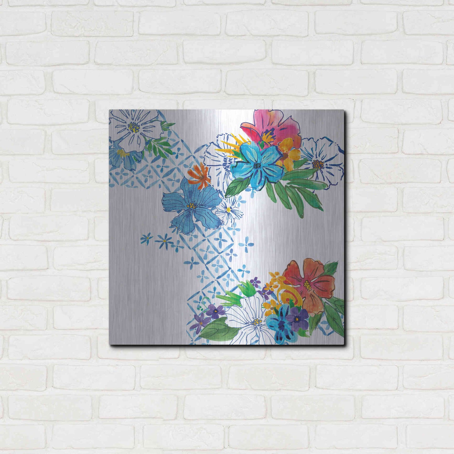 Luxe Metal Art 'Flower Power V' by Mike Schick, Metal Wall Art,24x24