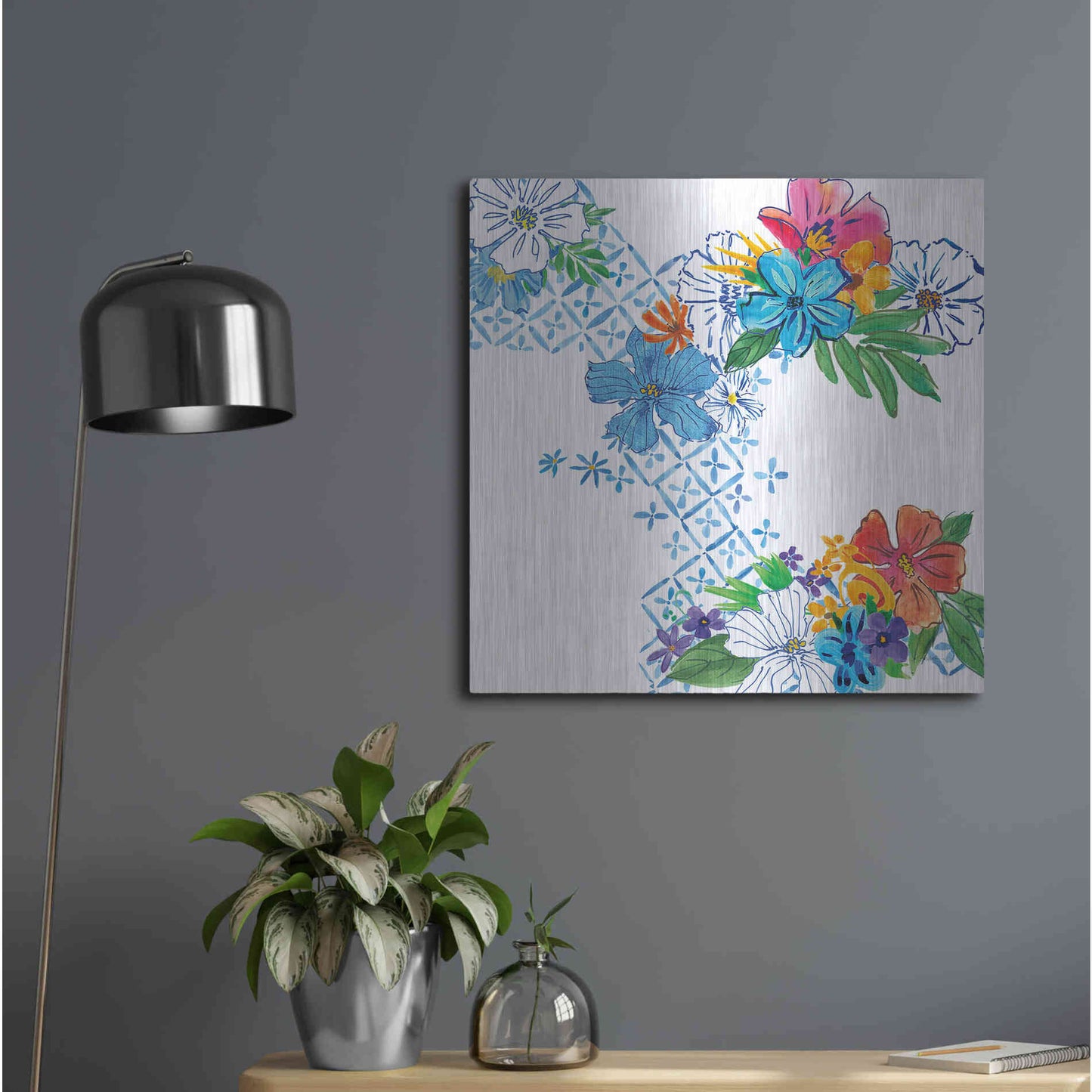 Luxe Metal Art 'Flower Power V' by Mike Schick, Metal Wall Art,24x24