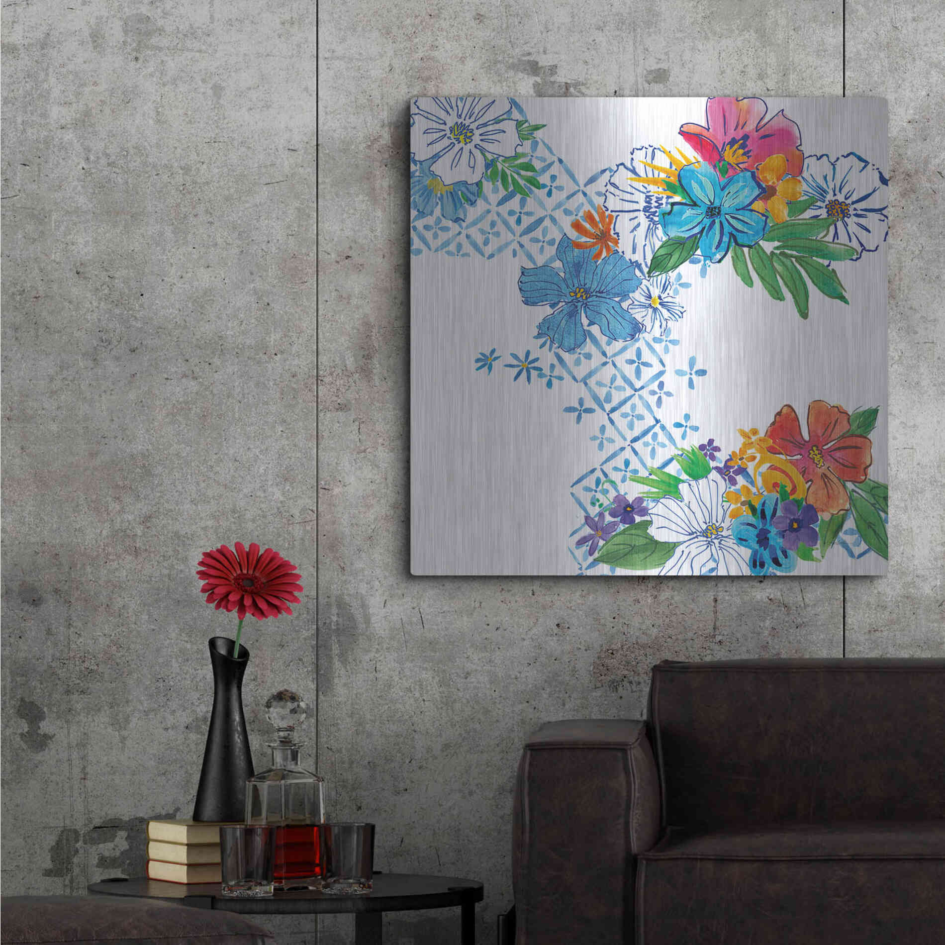 Luxe Metal Art 'Flower Power V' by Mike Schick, Metal Wall Art,36x36