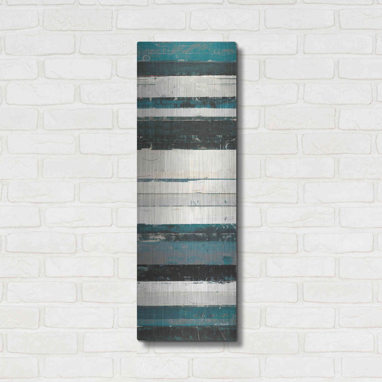 Luxe Metal Art 'Blue Zephyr IV' by Mike Schick, Metal Wall Art,12x36