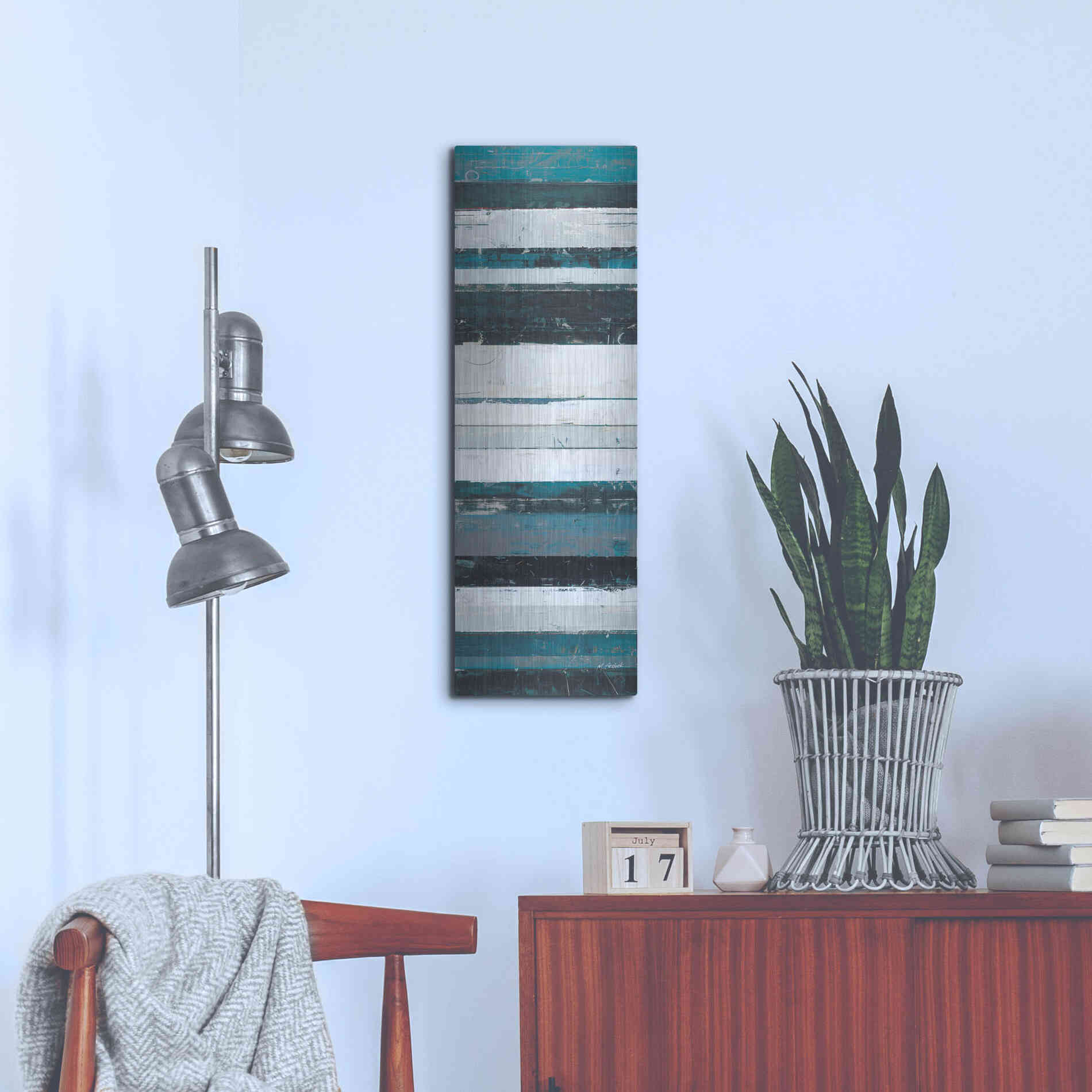 Luxe Metal Art 'Blue Zephyr IV' by Mike Schick, Metal Wall Art,12x36