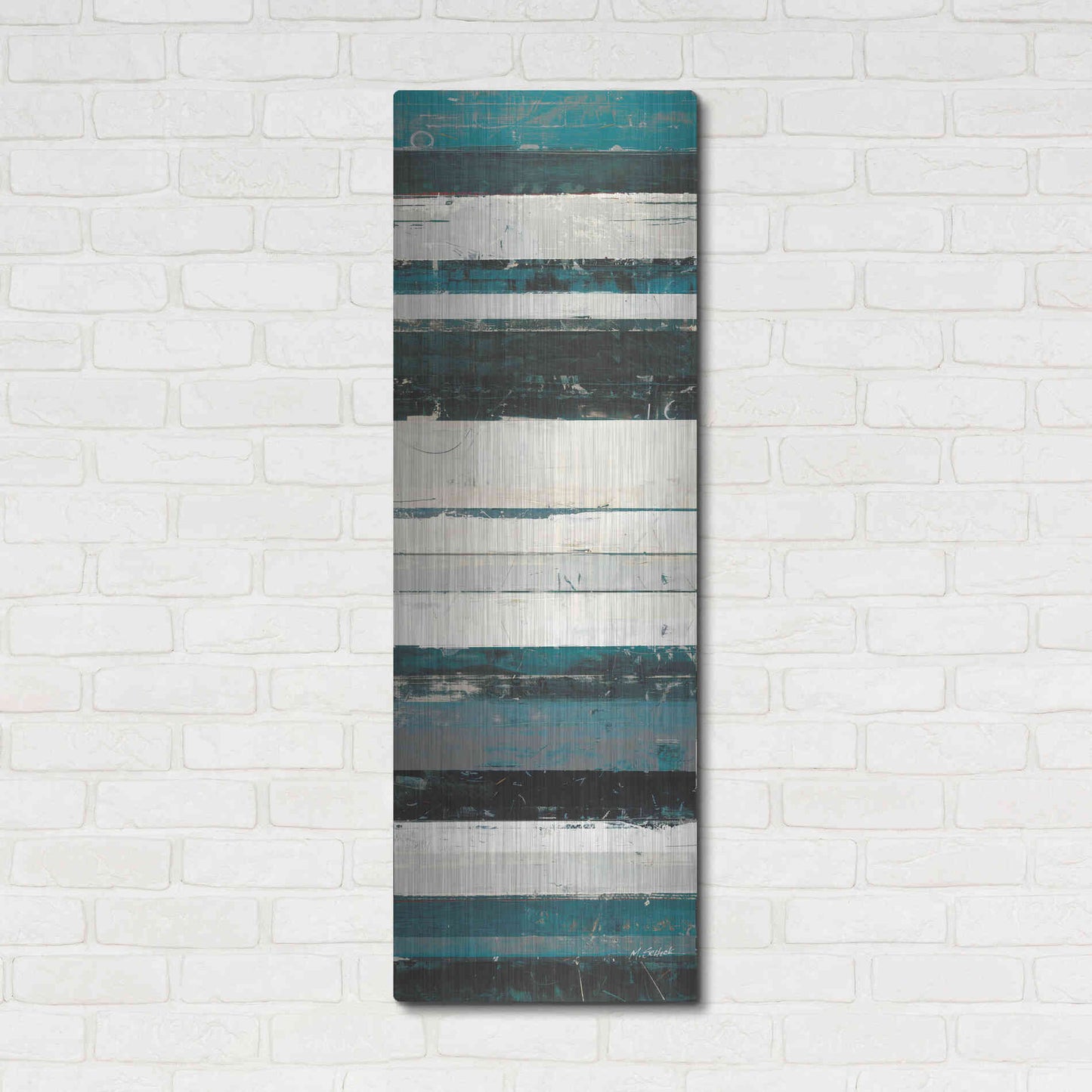 Luxe Metal Art 'Blue Zephyr IV' by Mike Schick, Metal Wall Art,16x48