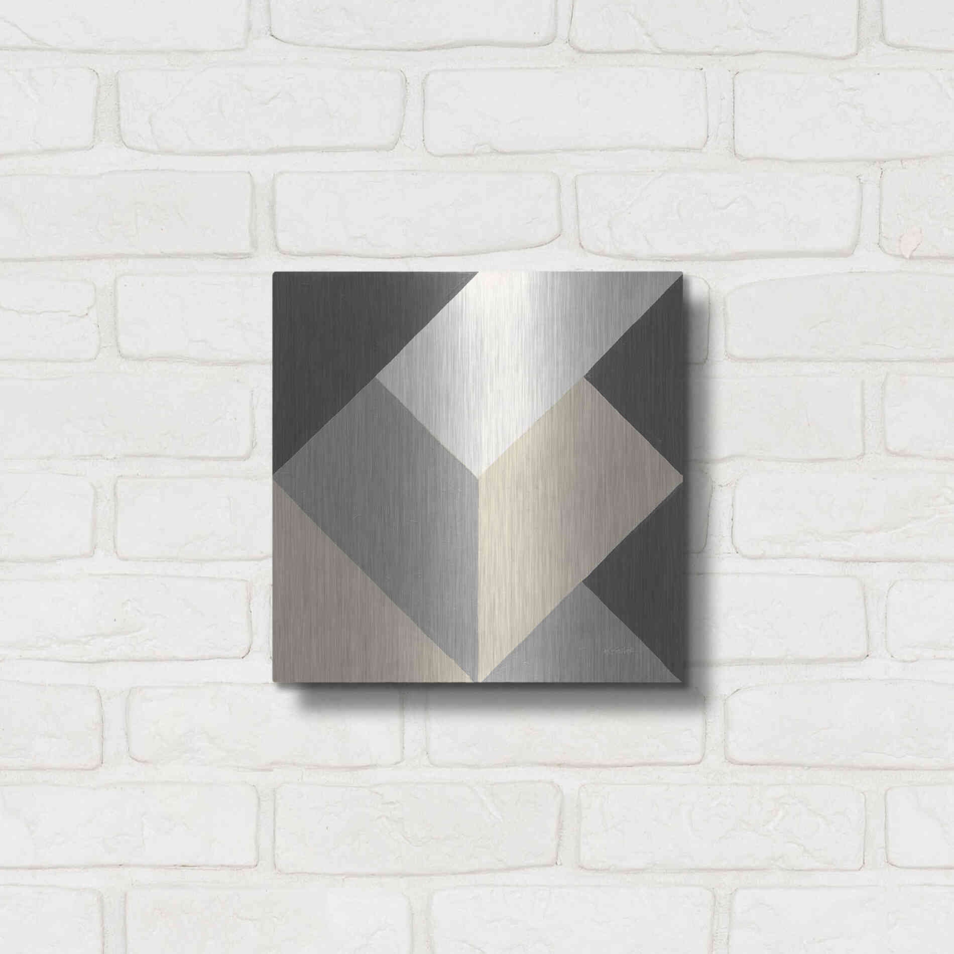 Luxe Metal Art 'Triangles I Neutral Crop' by Mike Schick, Metal Wall Art,12x12
