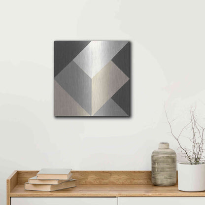 Luxe Metal Art 'Triangles I Neutral Crop' by Mike Schick, Metal Wall Art,12x12