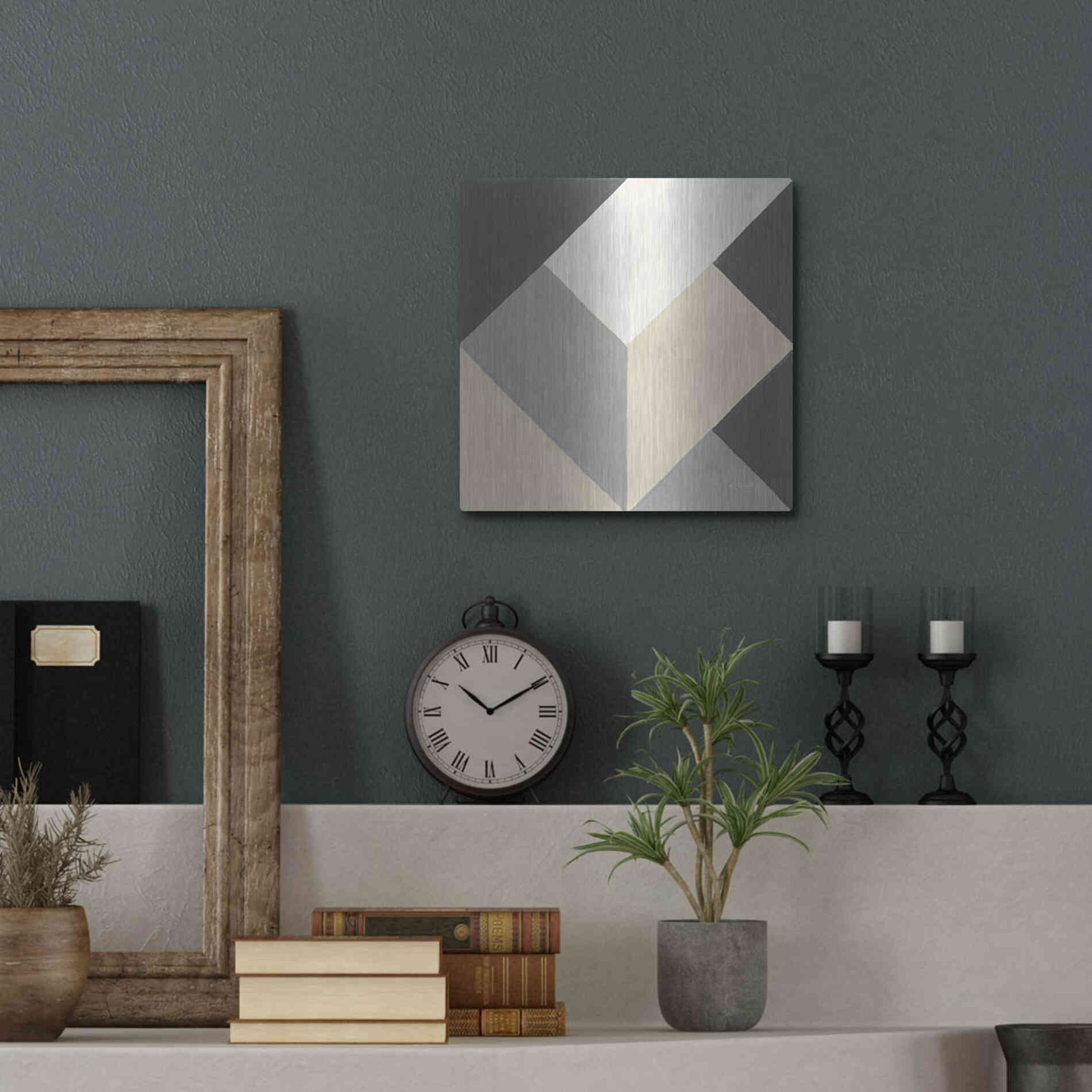 Luxe Metal Art 'Triangles I Neutral Crop' by Mike Schick, Metal Wall Art,12x12