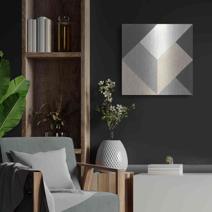 Luxe Metal Art 'Triangles I Neutral Crop' by Mike Schick, Metal Wall Art,24x24