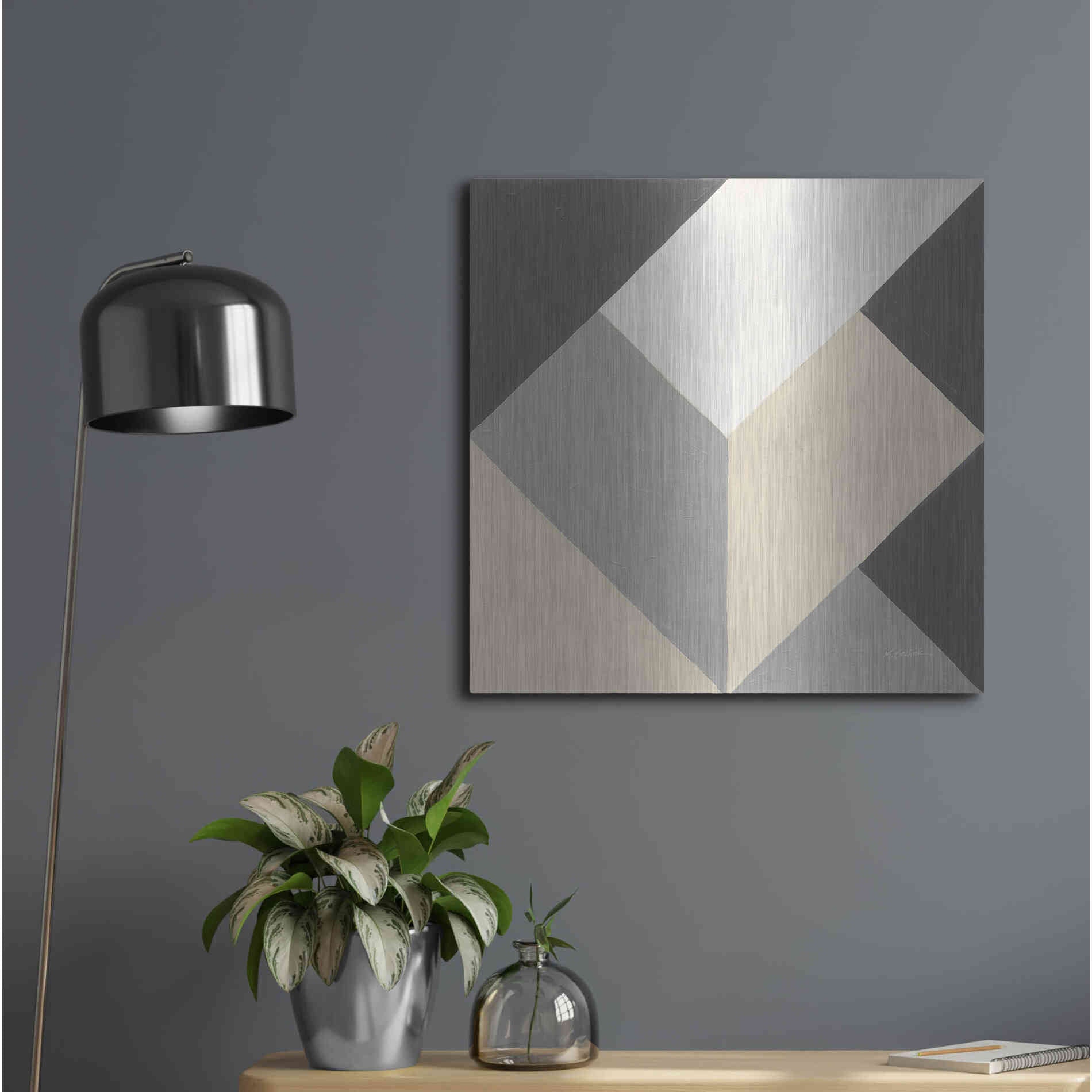 Luxe Metal Art 'Triangles I Neutral Crop' by Mike Schick, Metal Wall Art,24x24
