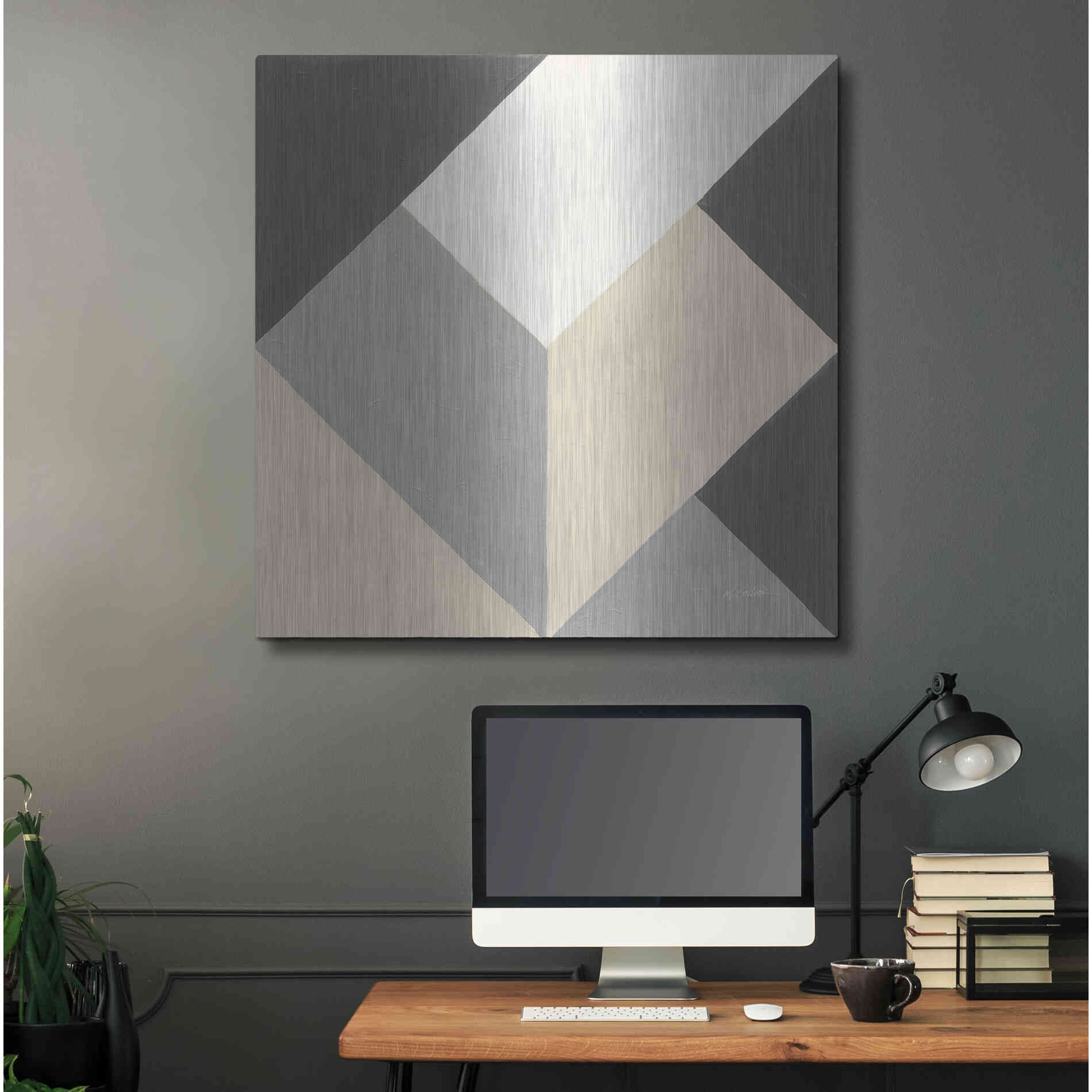 Luxe Metal Art 'Triangles I Neutral Crop' by Mike Schick, Metal Wall Art,36x36