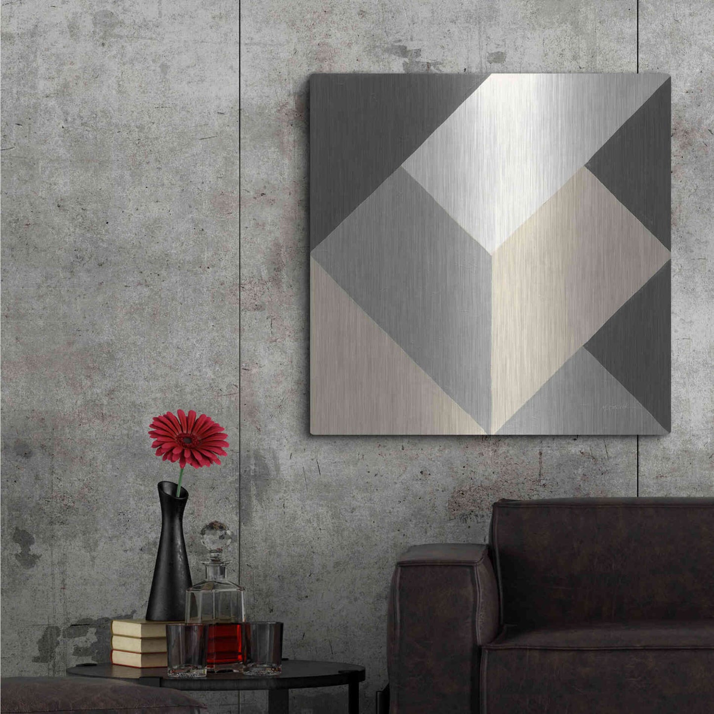 Luxe Metal Art 'Triangles I Neutral Crop' by Mike Schick, Metal Wall Art,36x36