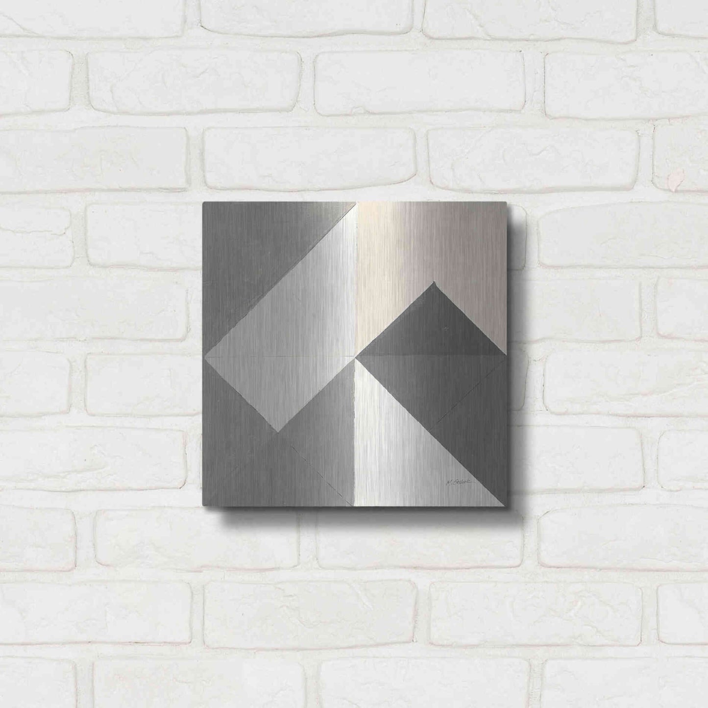 Luxe Metal Art 'Triangles IV Neutral Crop' by Mike Schick, Metal Wall Art,12x12