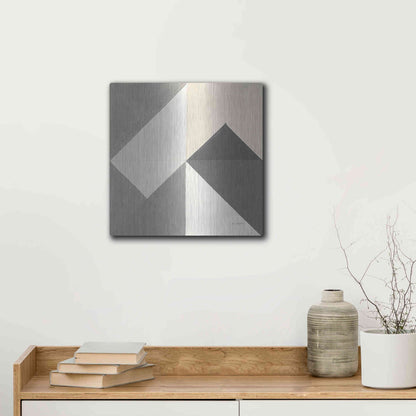 Luxe Metal Art 'Triangles IV Neutral Crop' by Mike Schick, Metal Wall Art,12x12