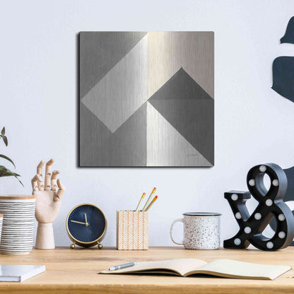 Luxe Metal Art 'Triangles IV Neutral Crop' by Mike Schick, Metal Wall Art,12x12