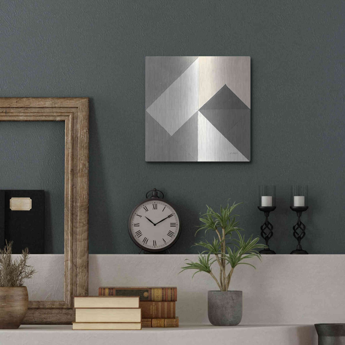 Luxe Metal Art 'Triangles IV Neutral Crop' by Mike Schick, Metal Wall Art,12x12