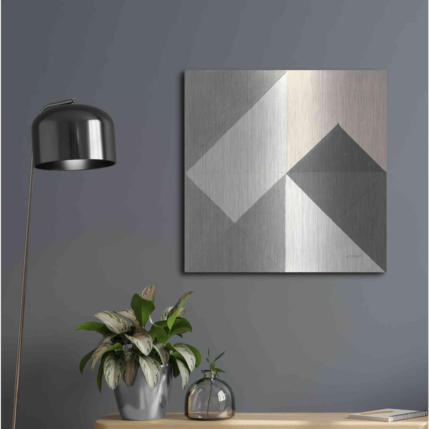 Luxe Metal Art 'Triangles IV Neutral Crop' by Mike Schick, Metal Wall Art,24x24