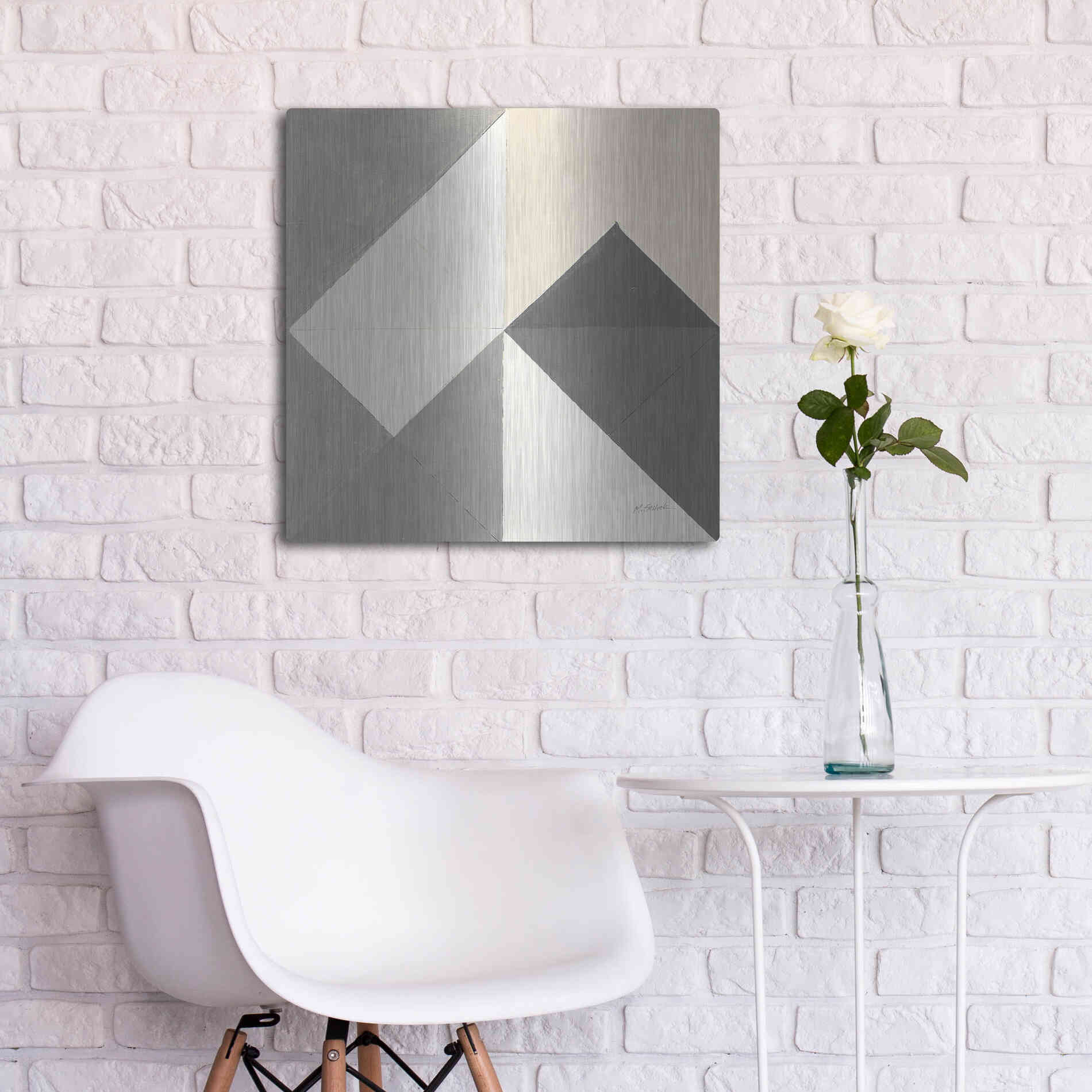 Luxe Metal Art 'Triangles IV Neutral Crop' by Mike Schick, Metal Wall Art,24x24