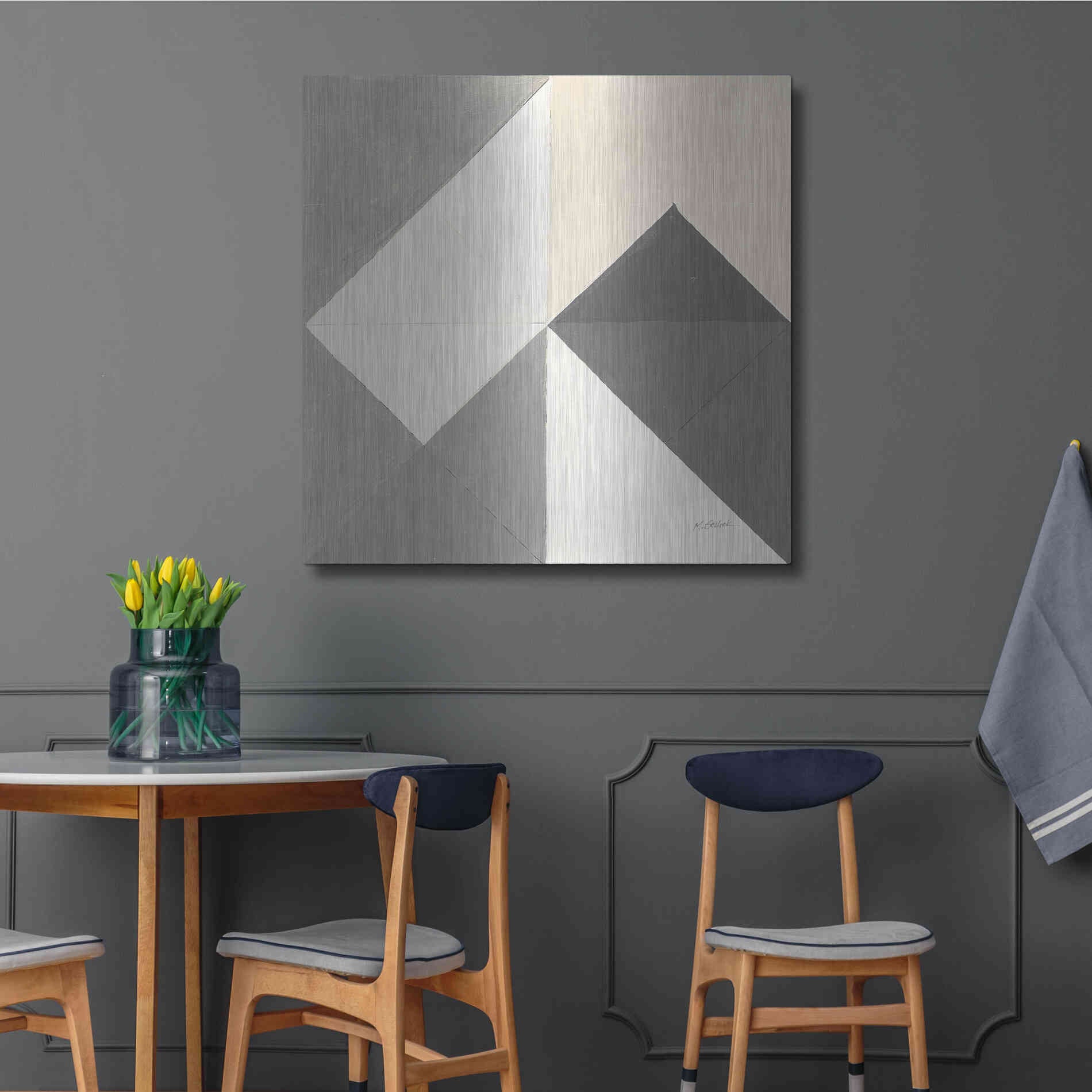 Luxe Metal Art 'Triangles IV Neutral Crop' by Mike Schick, Metal Wall Art,36x36